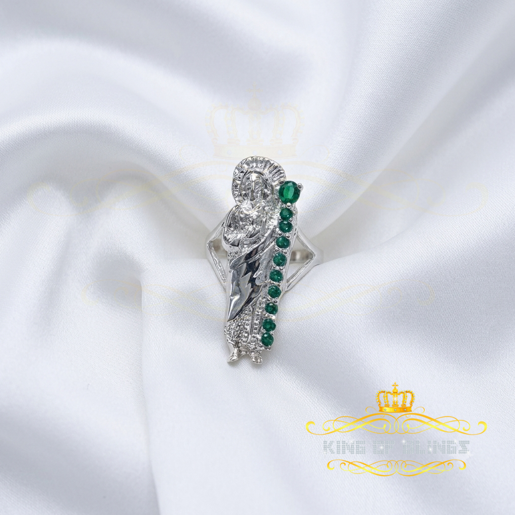King Of Bling'sReligious White 925 Sterling Silver Cubic Zirconia St.Jude Women's Ring Size 8.5