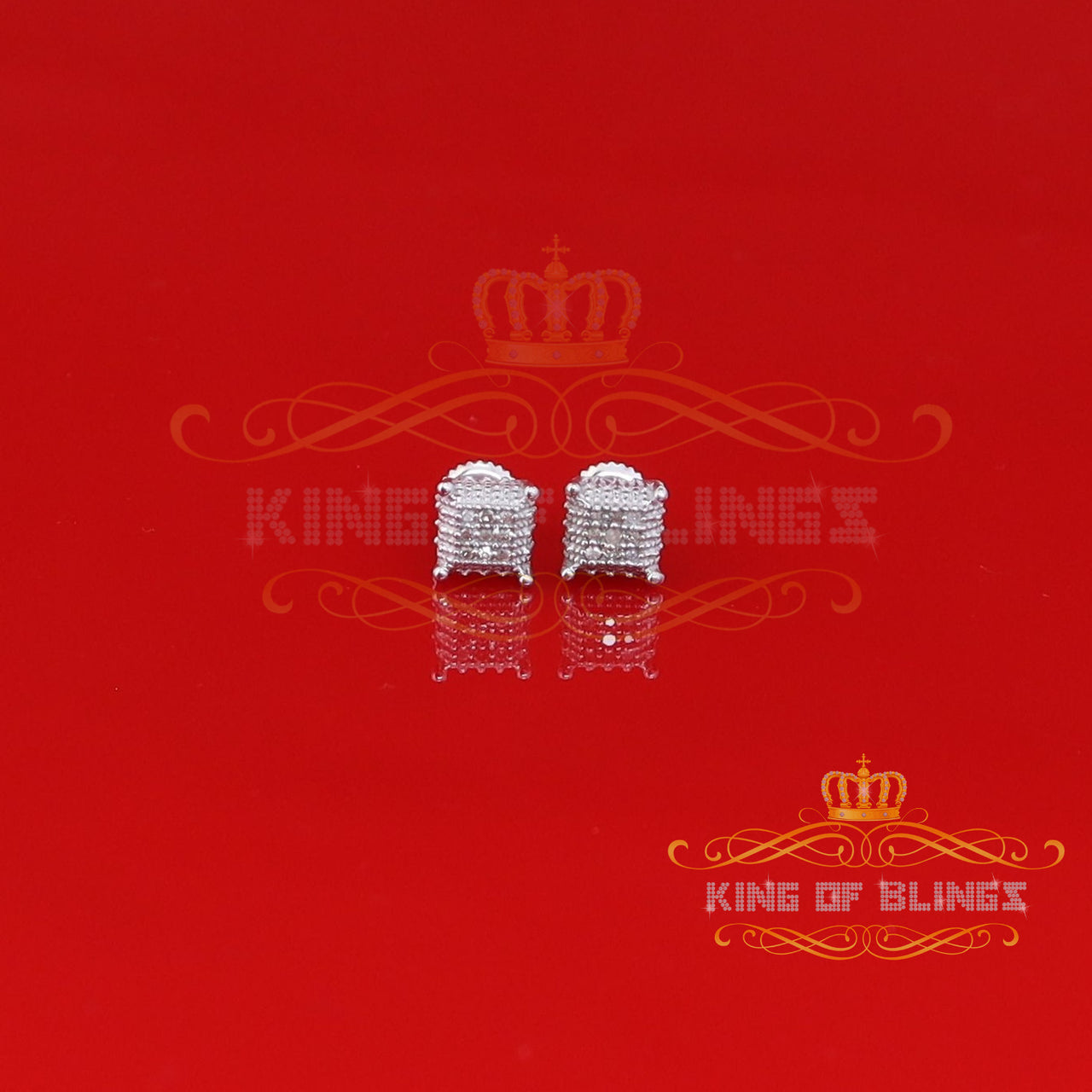 King Of Bling's Aretes Para Hombre 0.05ct Diamond 925 Silver Women & Men Square White Earrings