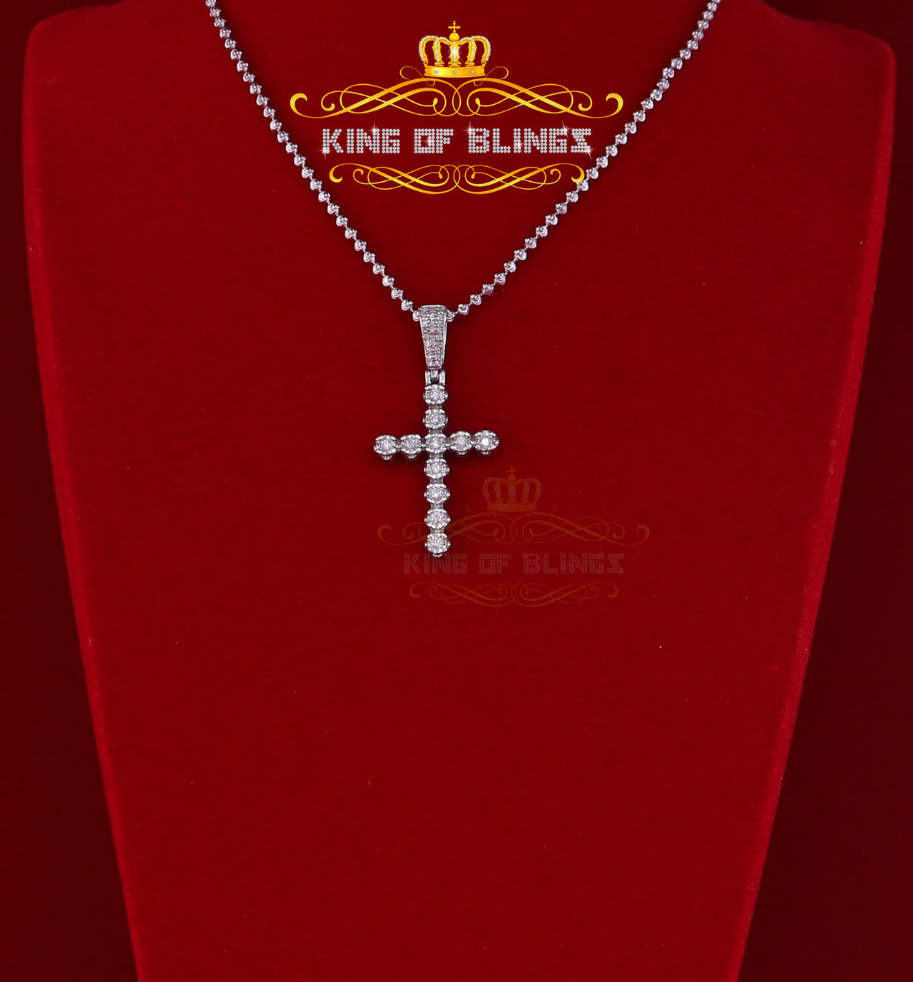 King Of Bling's Real 0.15ct Diamond Sterling Silver CROSS Charm Necklace Fashion Pendant White