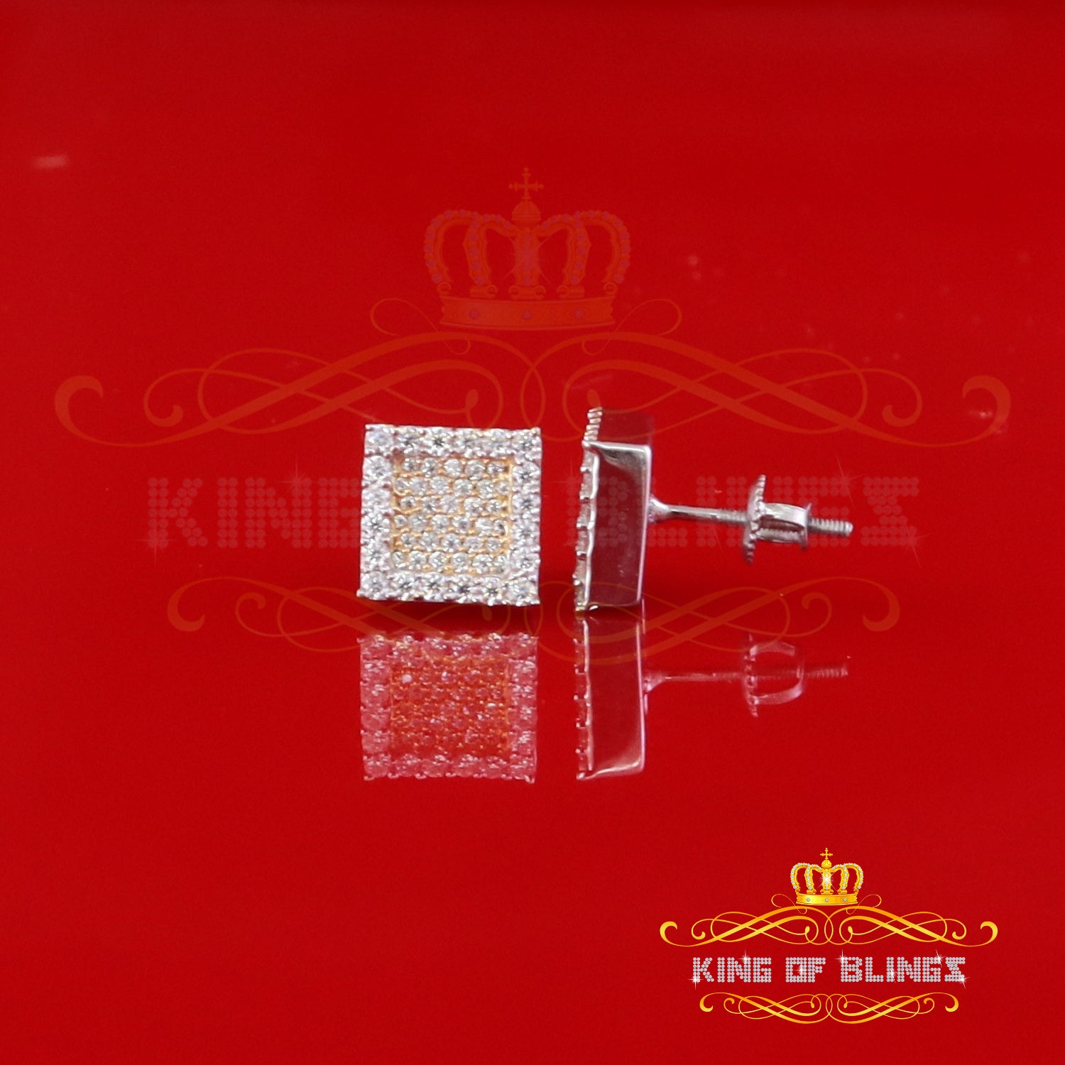 King  of Bling's 925 Yellow Silver 0.80ct VVS 'D' Moissanite Square Stud Earring Men's/Womens King of Blings