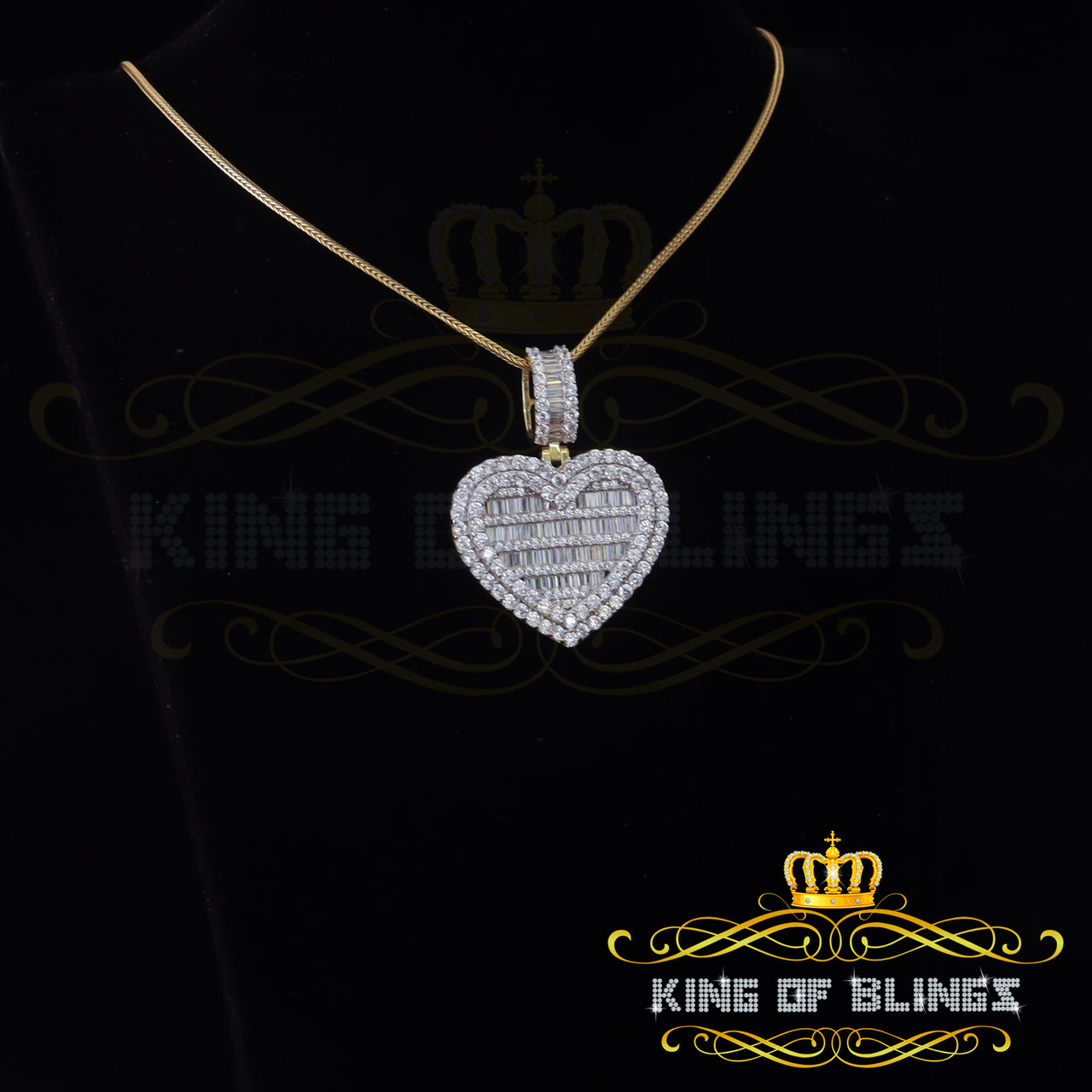 King Of Bling's Big 15.74ct Cubic Zirconia Baguette Silver Beautiful Yellow Heart Shape Pendant