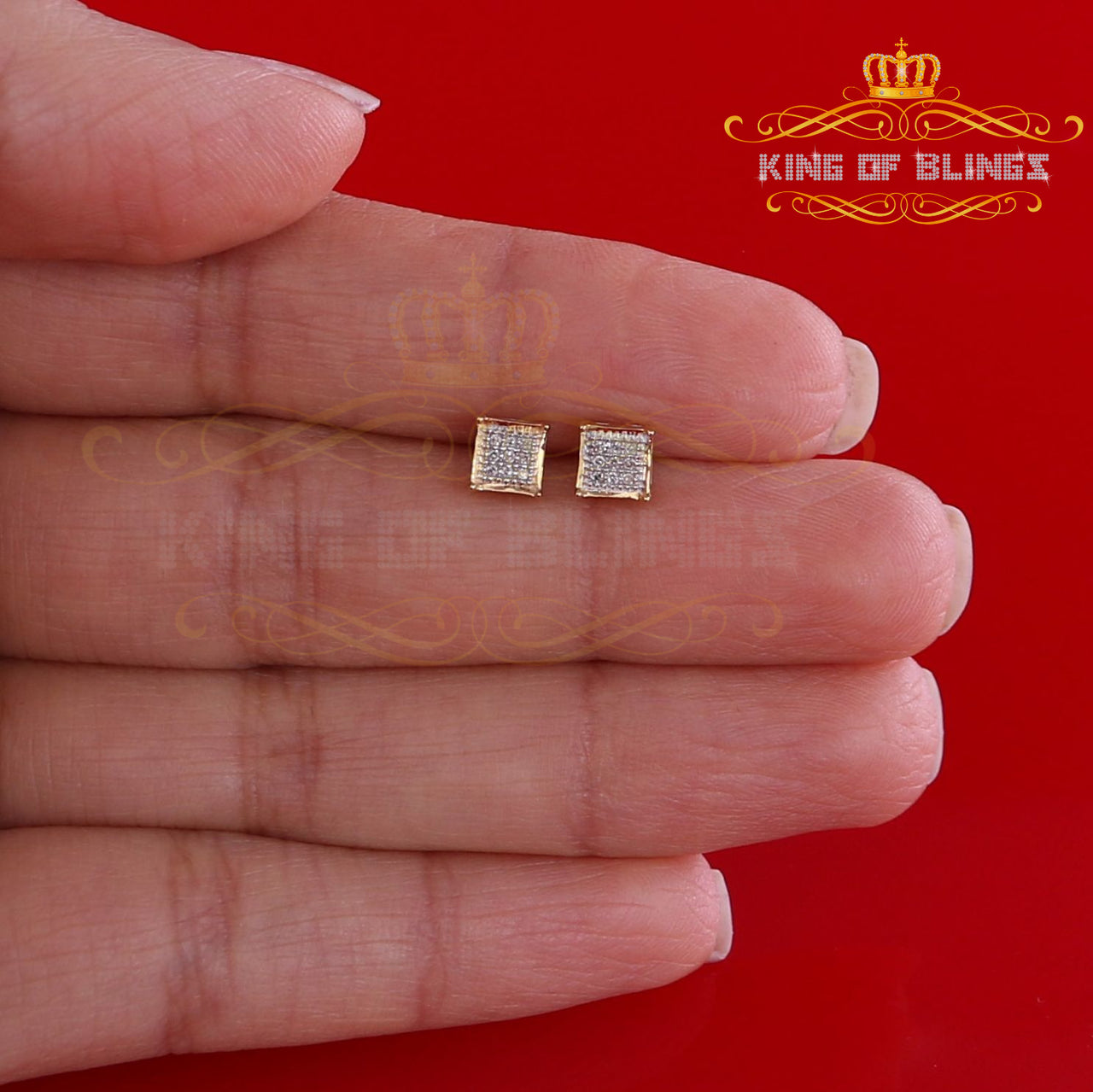 King Of Bling's 10K Real Yellow Gold Real Diamond 0.05CT Men's/Women's Stud Micro Earring