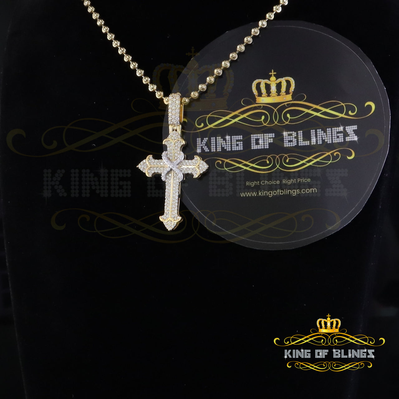 King Of Bling's 925 Sterling Yellow Silver 1.50ct VVS D Clr.Moissanite Cross Pendant Men/ Women. KING OF BLINGS