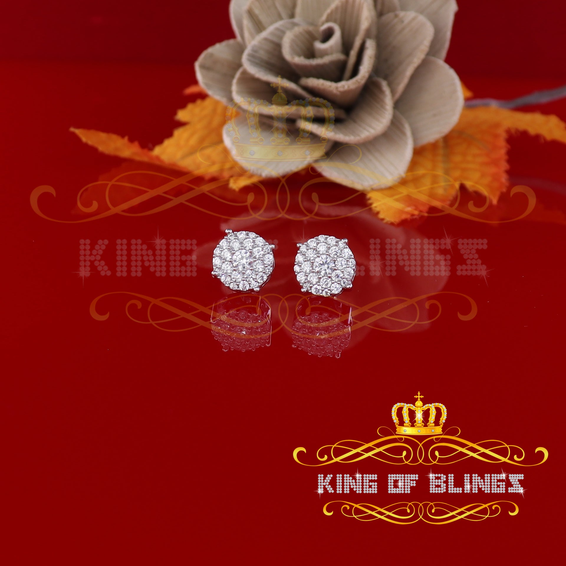 King of Blings- Aretes Para Hombre 925 White Silver1.22ct Cubic Zirconia Round Women's Earrings KING OF BLINGS