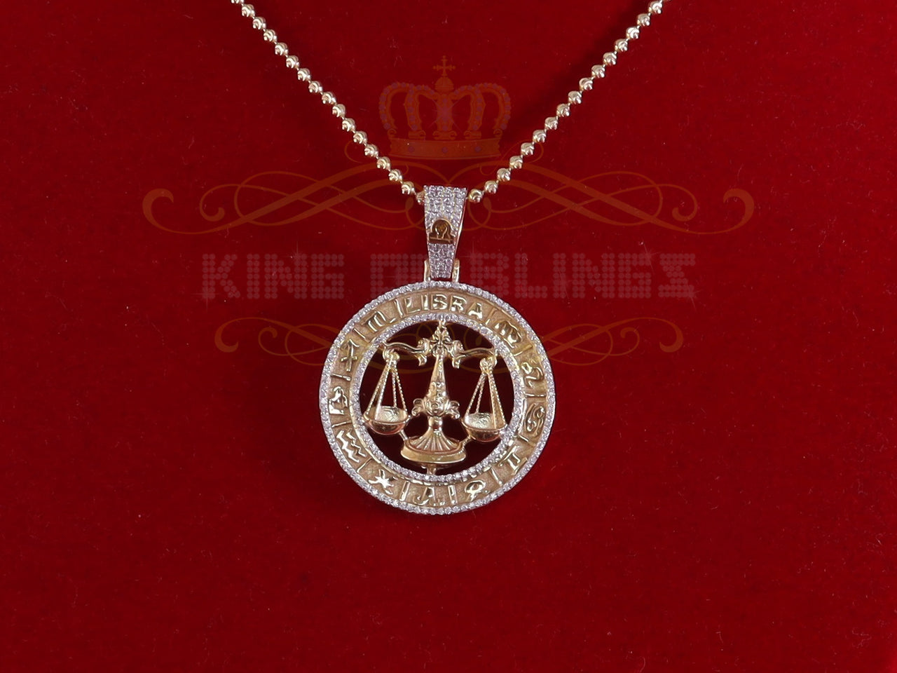 1.77ct Cubic Zirconia Sterling Yellow Silver 'LIBRA' Pendant For Men's & Women's KING OF BLINGS