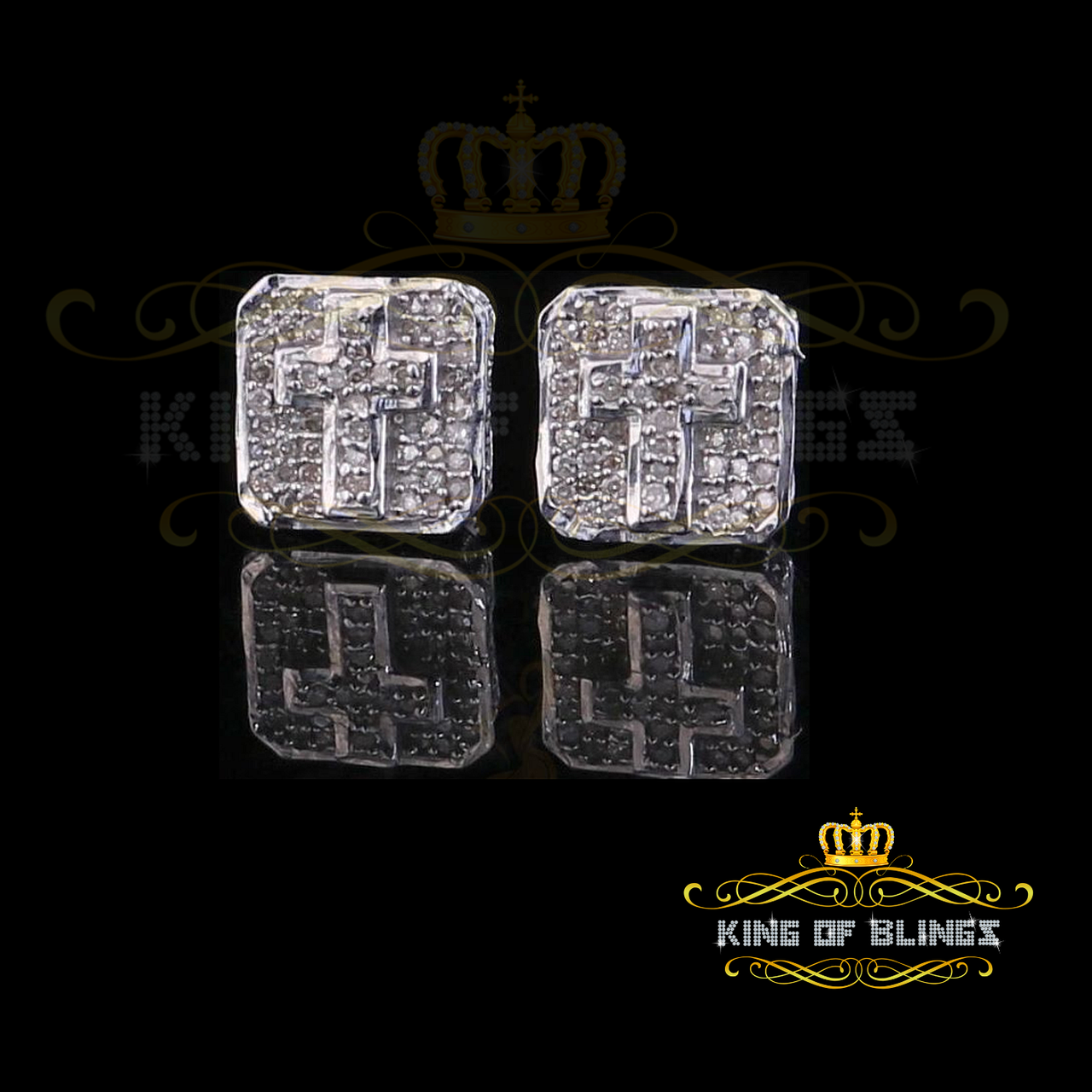 King Of Bling's 925 Sterling White Silver 0.25ct Diamond Women's & Men's Cross Square Earrings