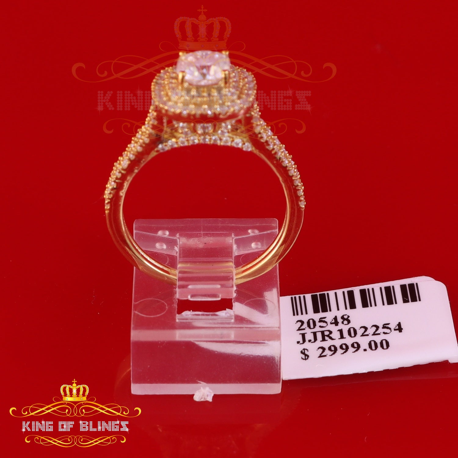 King Of Blings  10K Yellow Gold 2.00CT 'VVS' 'FL' D clr Cushion Cut Moissonite Womens Ring S/7 KING OF BLINGS