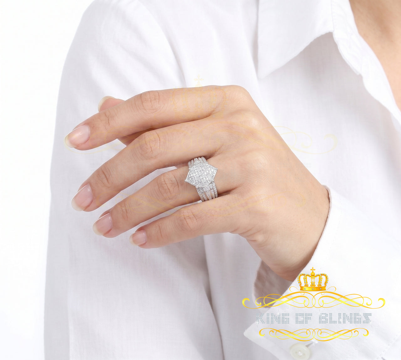 King Of Bling's Diamond 0.20CT 925 Sterling White Silver Fashion Cocktail Womens Ring Size 8 KING OF BLINGS