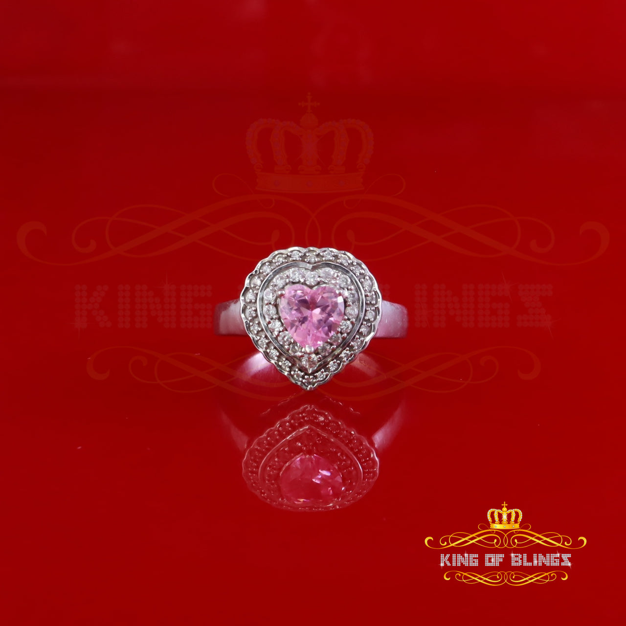 King Of Bling'sWhite Sterling Silver 3.90ct Cubic Zirconia Promise Heart Womens Ring Size 7.5