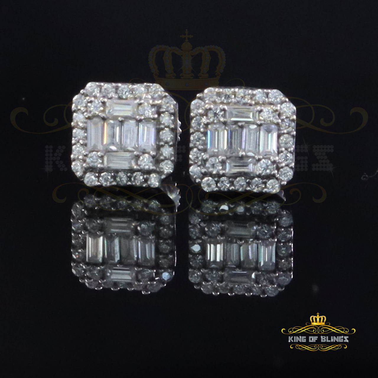 King of Bling's Men's/Womens 925 Silver White 0.25ct VVS 'D' Moissanite Square Stud Earrings King of Blings
