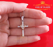 King Of Bling's White 925 Sterling Silver Cross with Heart Pendant with 0.22ct Cubic Zirconia KING OF BLINGS