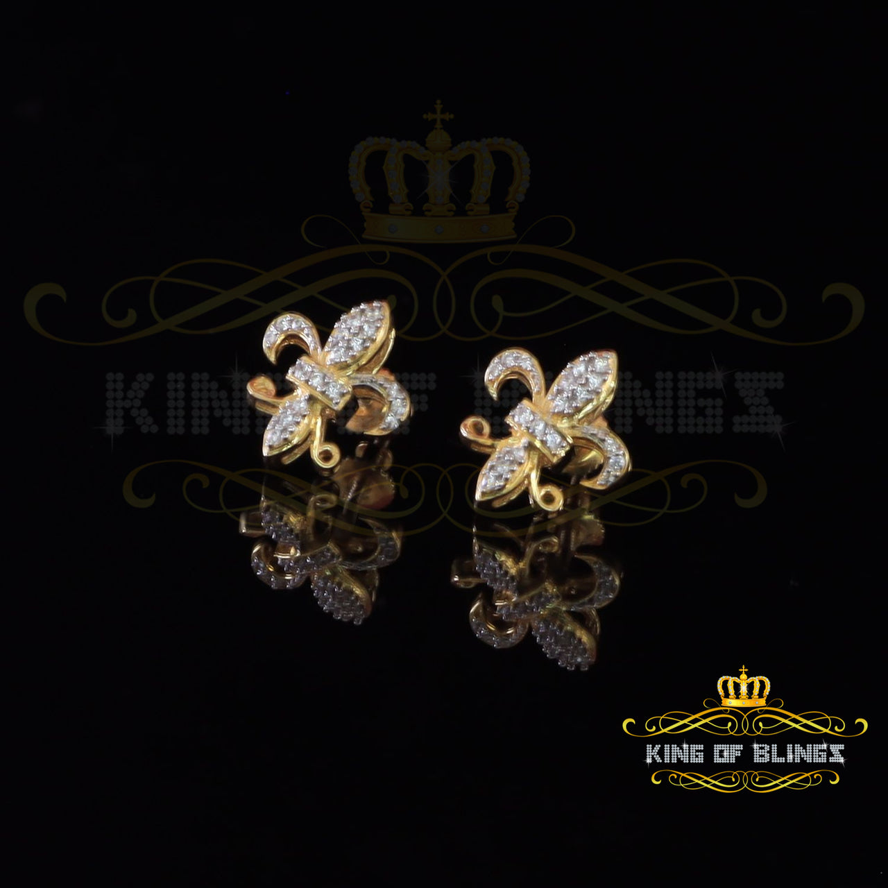 King of Bling's Yellow 0.35ct Cubic Zirconia 925 Silver Men's & Women's Fleur de Lis Earrings