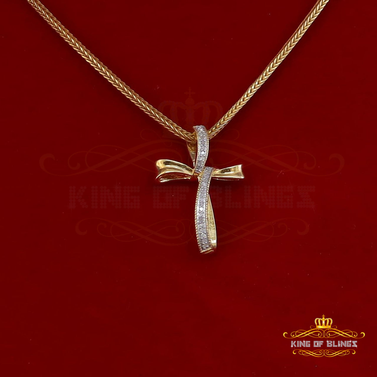 King Of Bling's Real 0.07ct Diamond 925 Sterling Silver CrossCharm Necklace Yellow Pendant