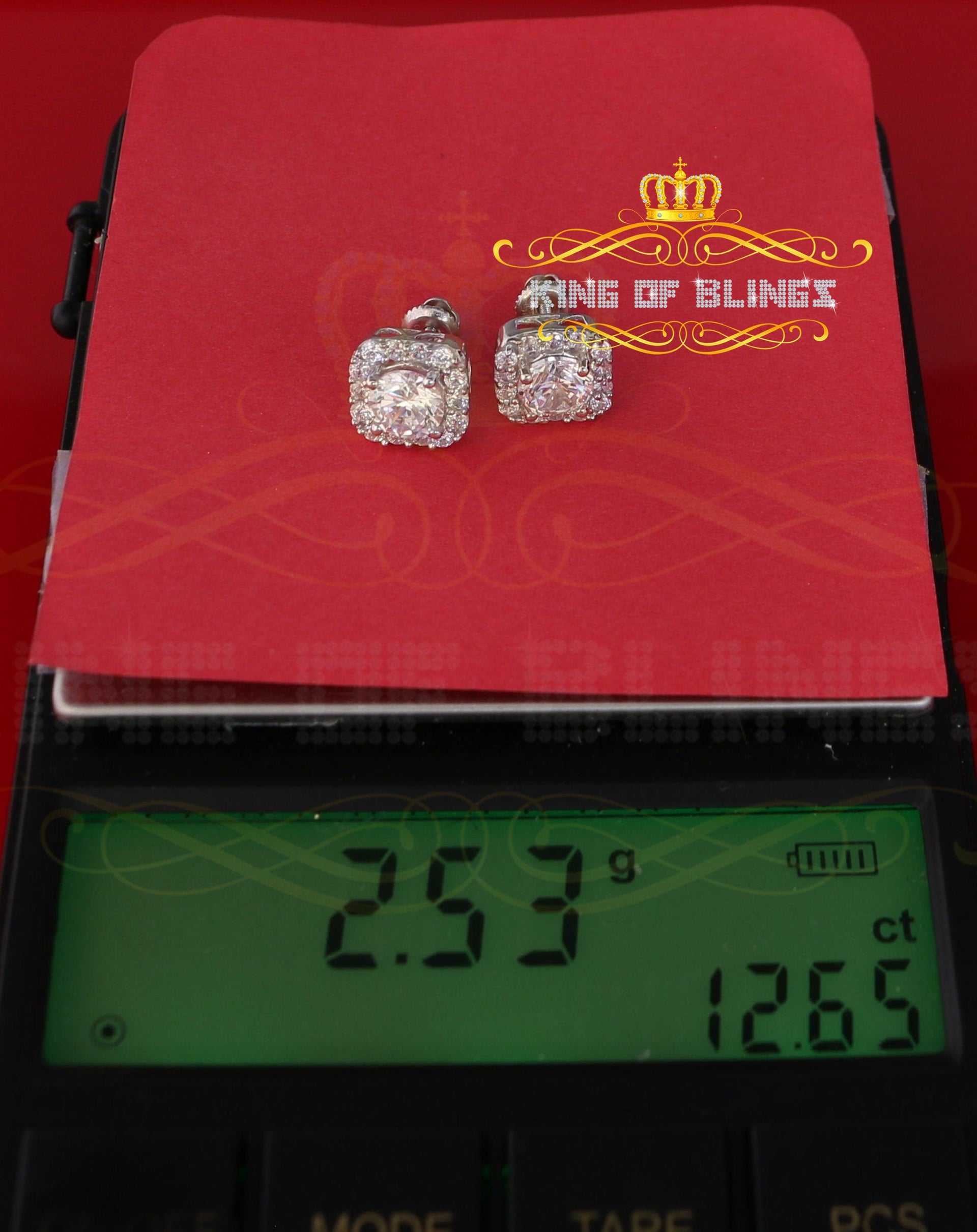 King of Blings- White 3.8ct Cubic Zirconia 925 Sterling Silver Women's & Men's Square Earrings KING OF BLINGS