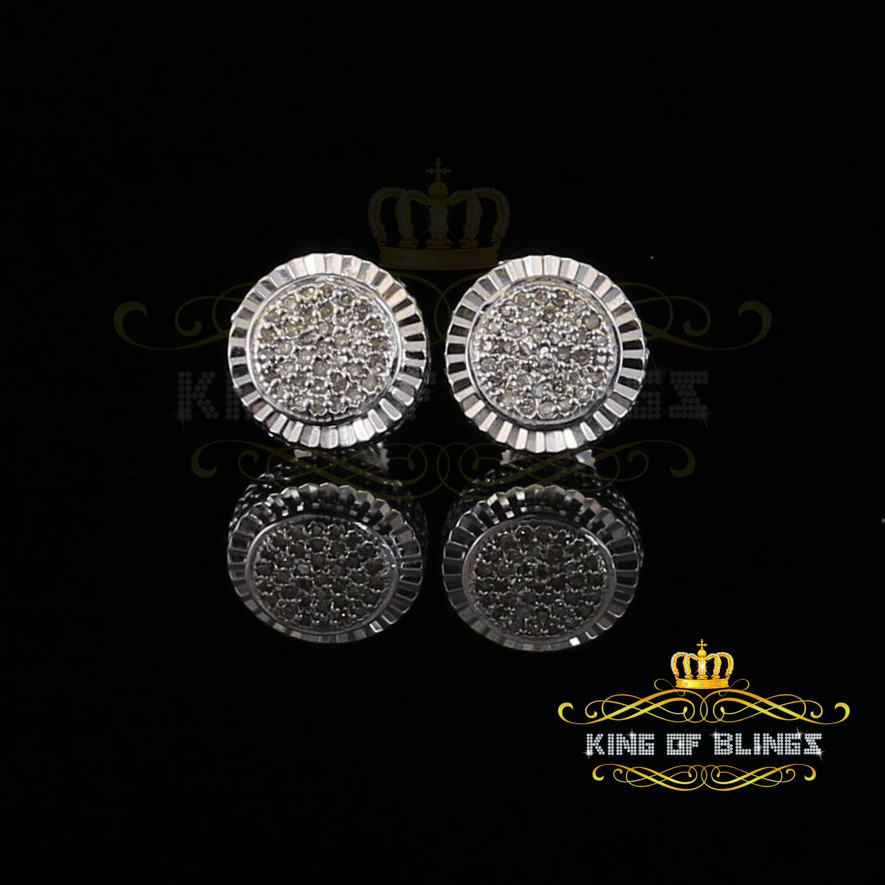 King Of Bling's Women's 925 White Sterling Silver 0.15ct Diamond Men's Round-Shape Stud Earrings