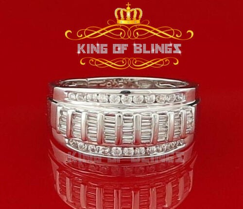 King Of Bling's925 White 1.75ct Cubic Zirconia Silver Men's Adjustable Ring From SZ 9 to 11