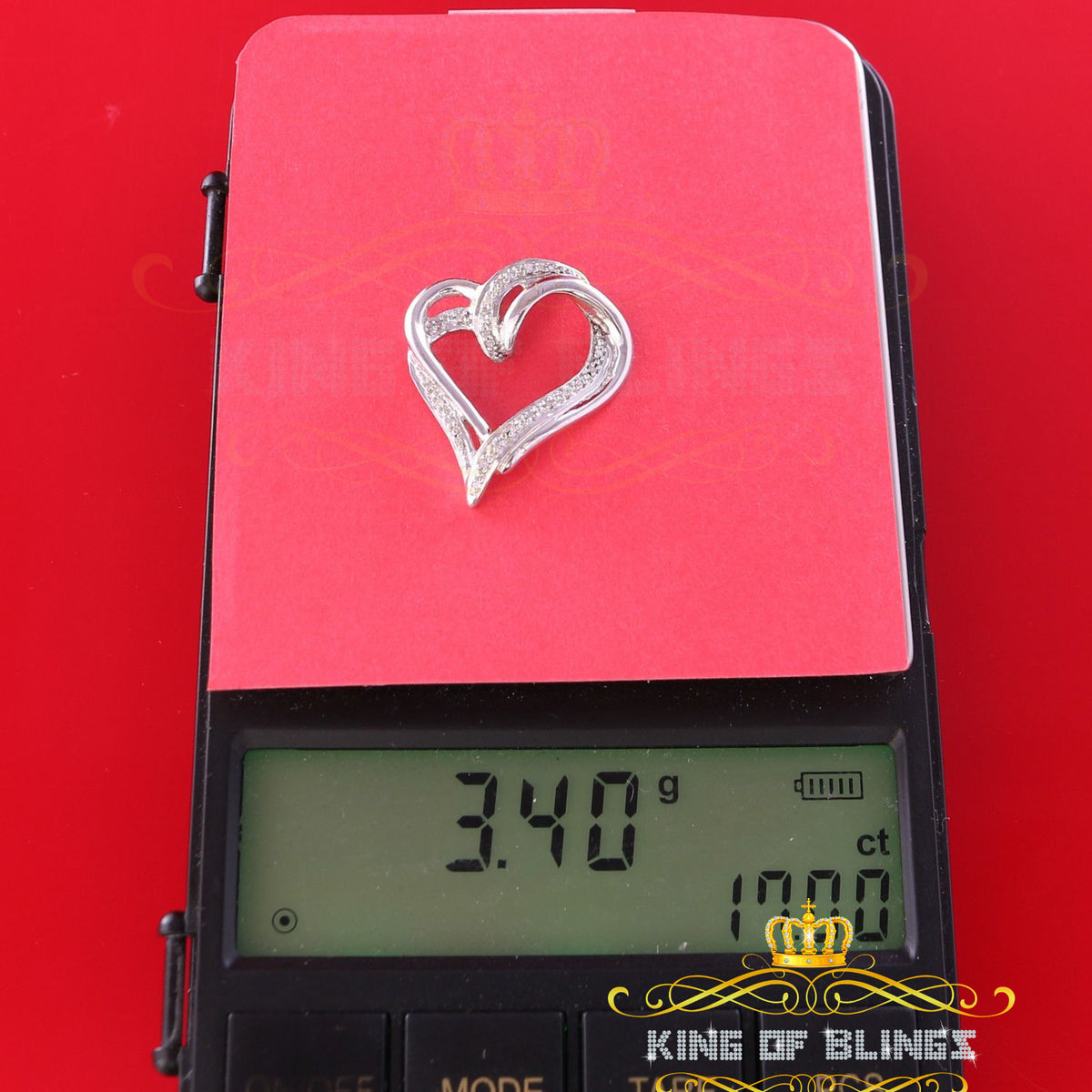 King Of Bling's Real 0.10CT Diamond HEART'S 925 Sterling Silver White Charm Necklace Pendant KING OF BLINGS