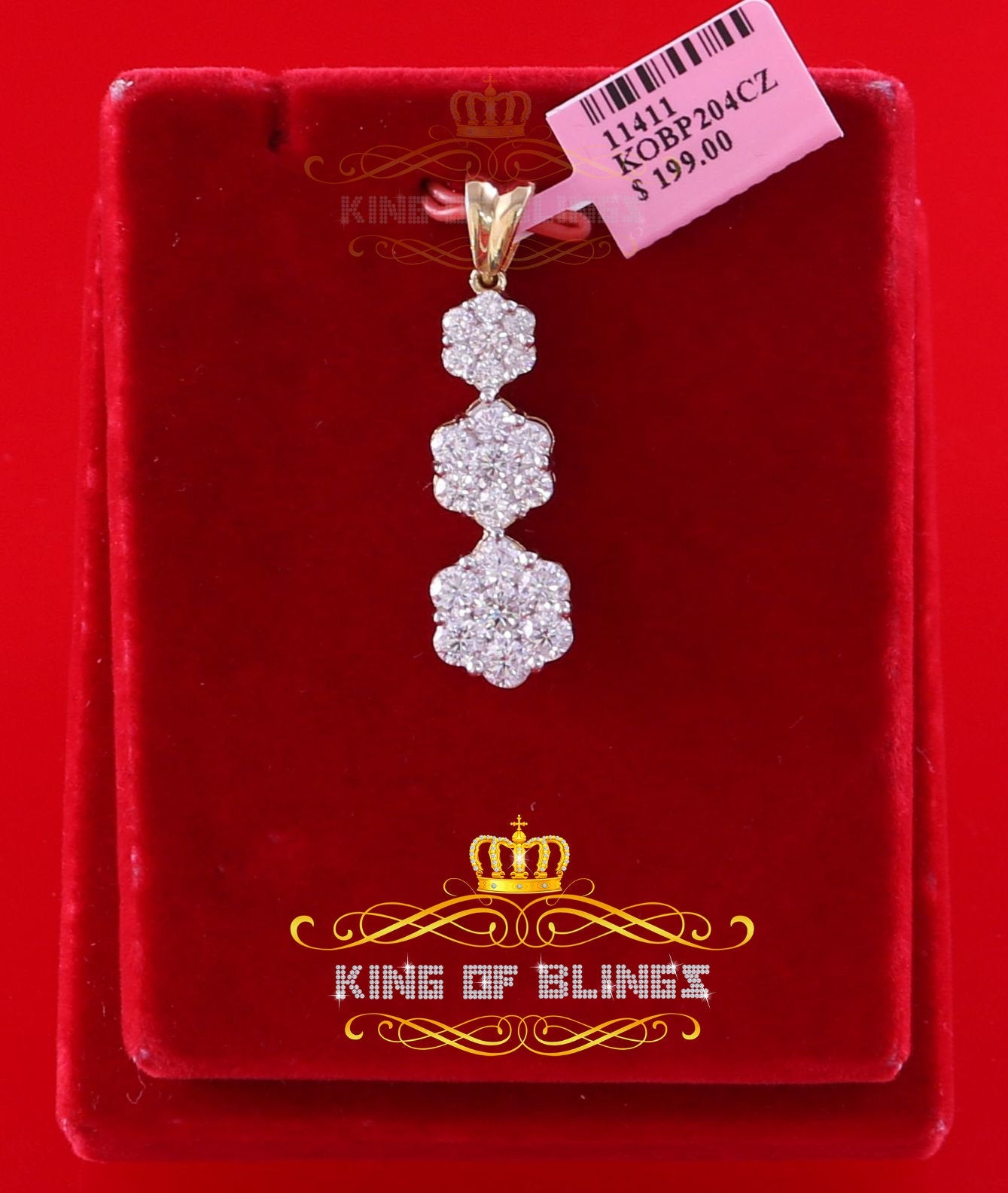 Tripple Flower Shape Yellow 925 Sterling Silver Pendant 5.83ct Cubic Zirconia KING OF BLINGS