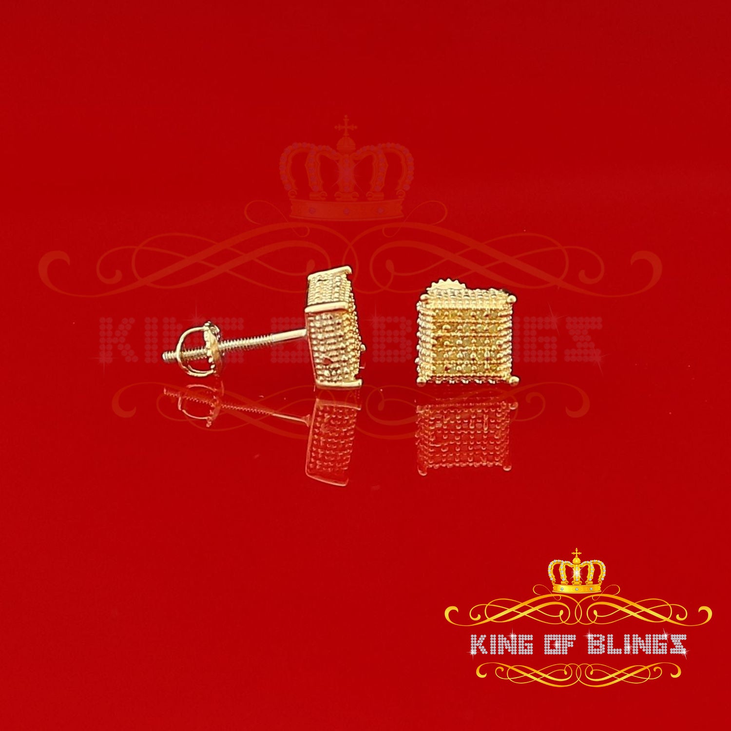King of Blings-0.15ct Yellow Diamond 925 Sterling Silver Stud Women's/ Men's Square Earrings KING OF BLINGS