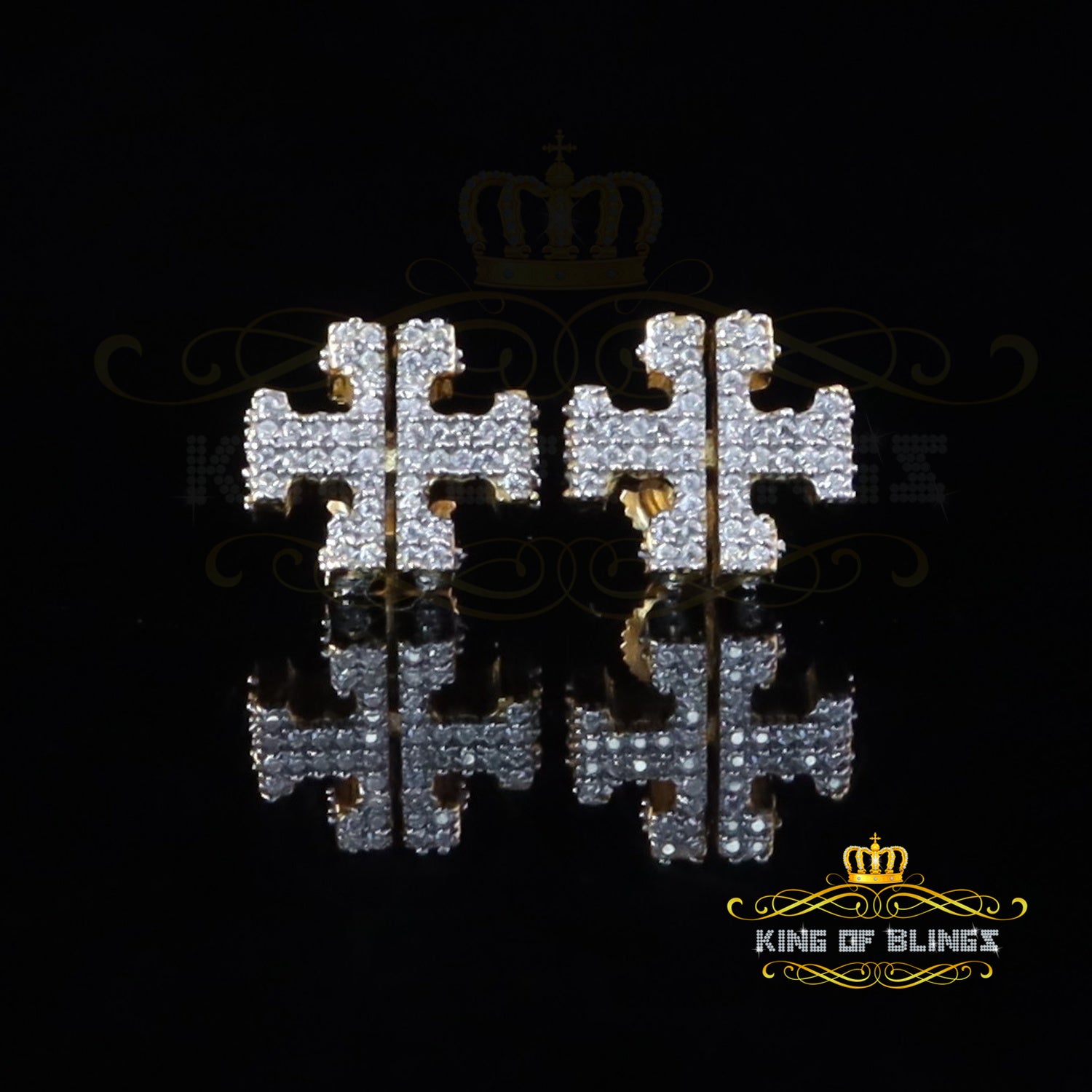 King  of Bling's Yellow 925 Silver 1.0ct VVS 'D' Moissanite Men's/Womens Tory Burch Stud Earrings KING OF BLINGS