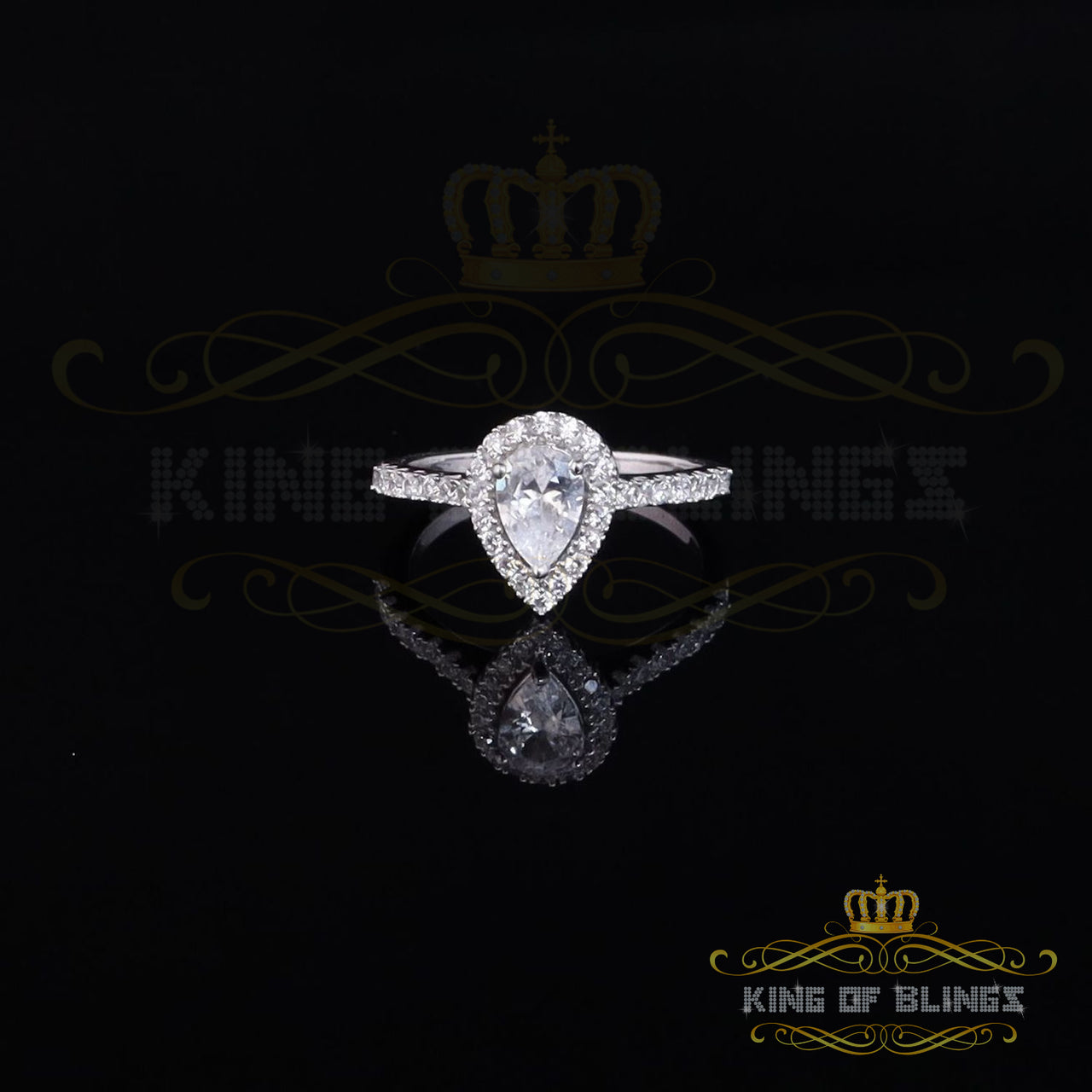 King Of Bling's1.72ct Cubic Zirconia White Silver Pear Cut Halo Wedding Womens Ring Size 7