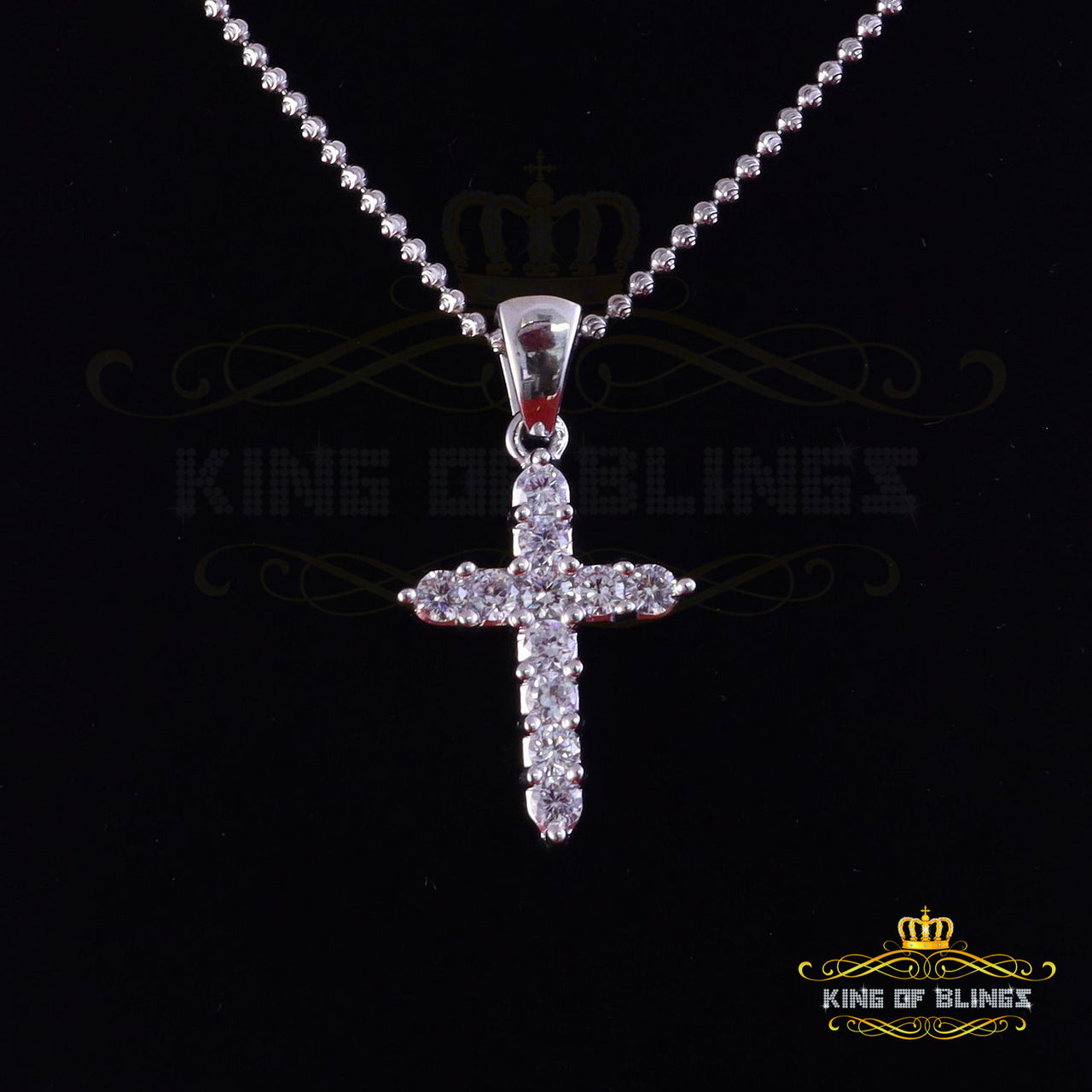 King Of Bling's White Beautiful CROSS Shape Sterling Silver Pendant with 4.40ct Cubic Zirconia