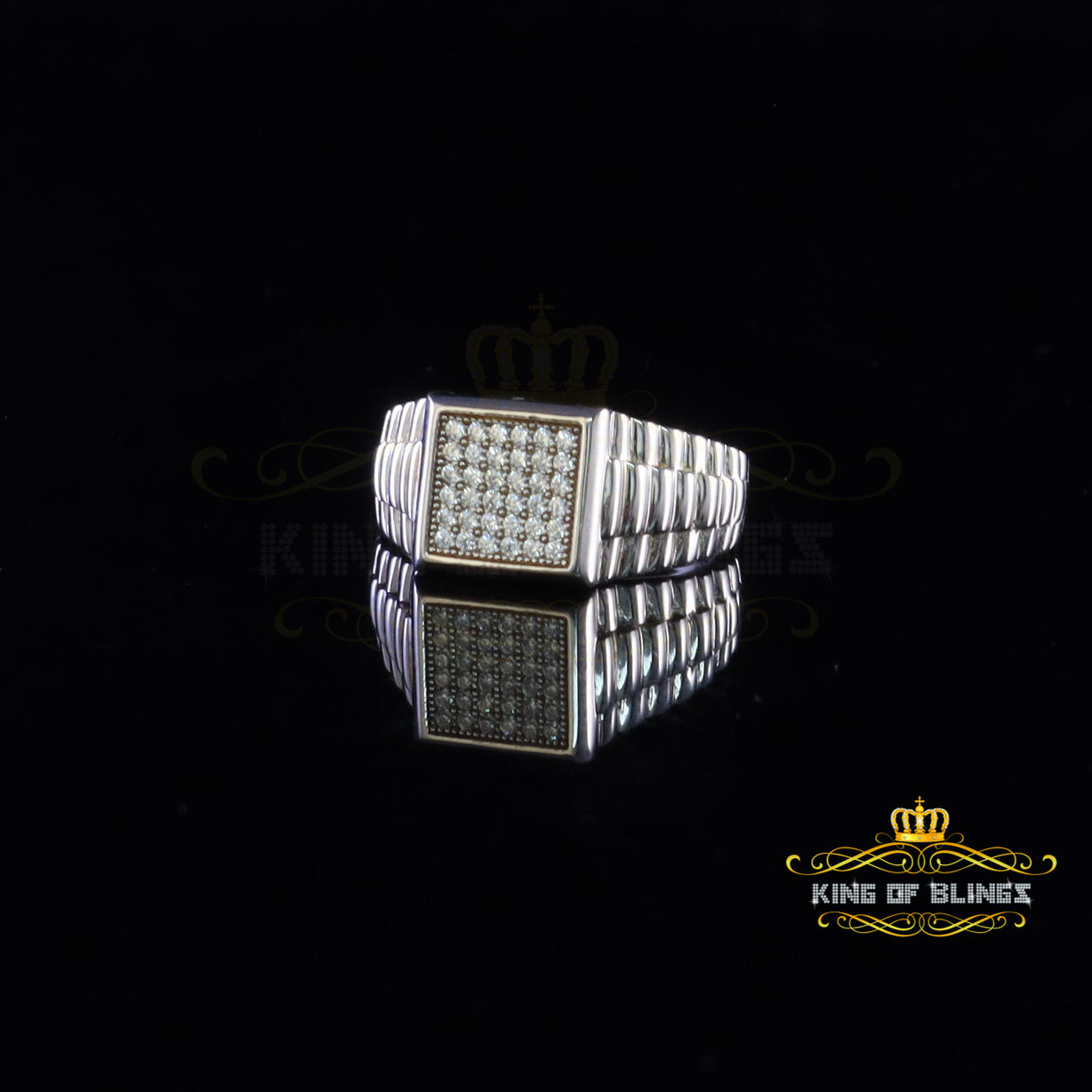 King Of Bling's925 Sterling White Silver Square 0.50ct Cubic Zirconia Fancy Womens Ring Size 10