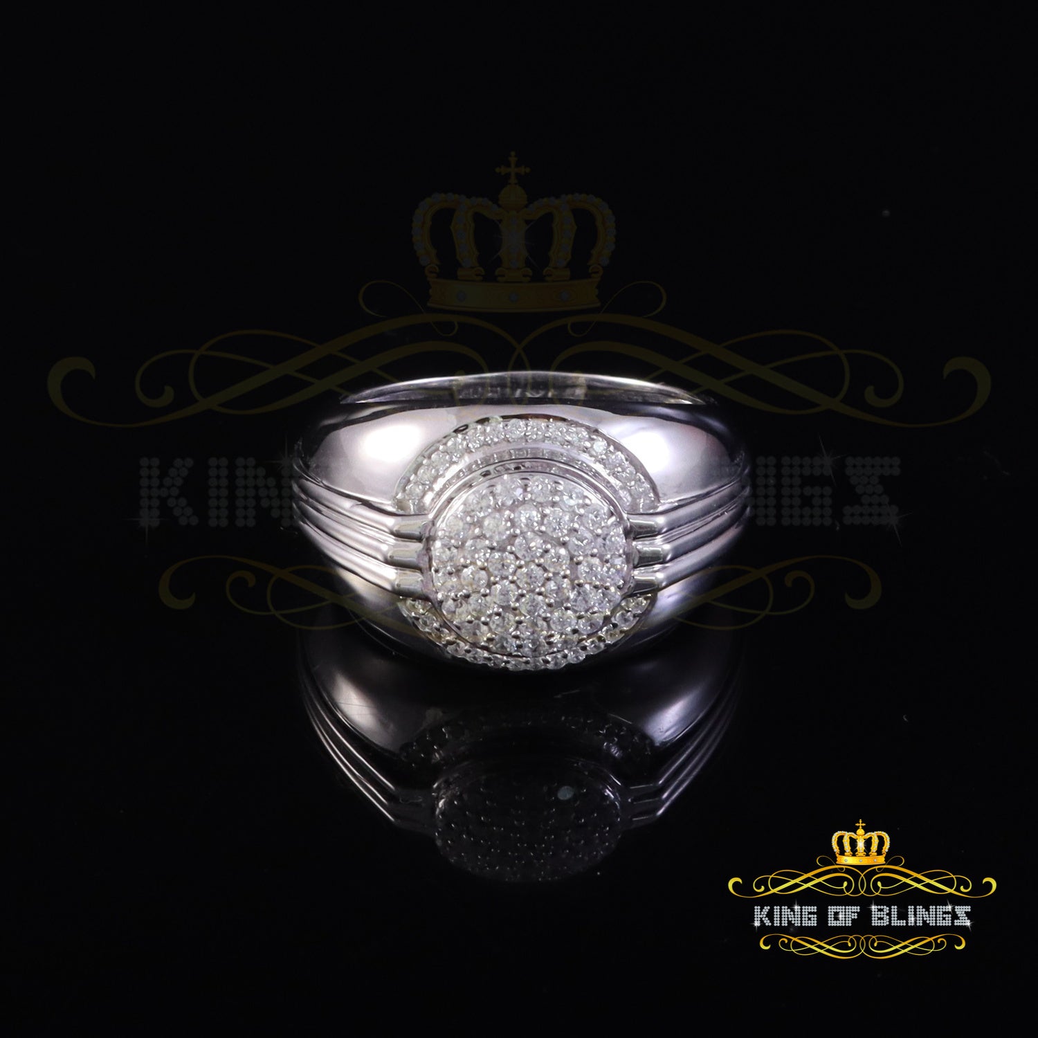 King Of Bling'sSterling Silver White 0.65ct Cubic Zirconia Round Wide Band Men's Ring Size 9.5 KING OF BLINGS