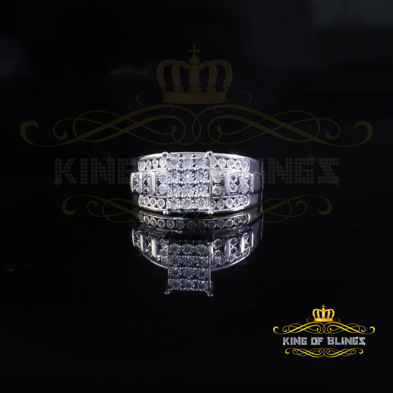 King Of Bling's Cinderella Rectangle 0.16ct Diamond 925 Silver White Square Womens Ring Size 8 KING OF BLINGS