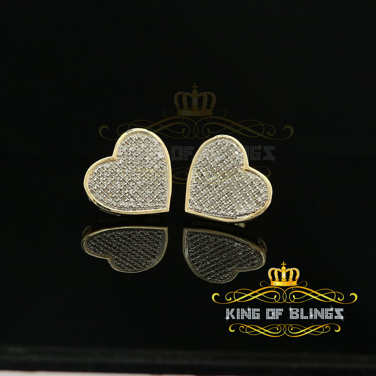 King of Blings-Aretes Para Hombre Heart 925 Yellow Silver 0.66ct Diamond Women's /Men's Earring
