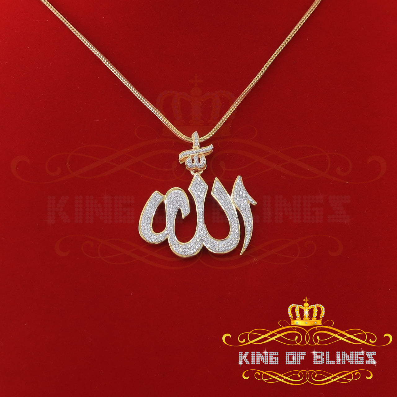 King Of Bling's Promising Yellow Sterling Silver Allah Shape Pendant with 2.77ct Cubic Zirconia