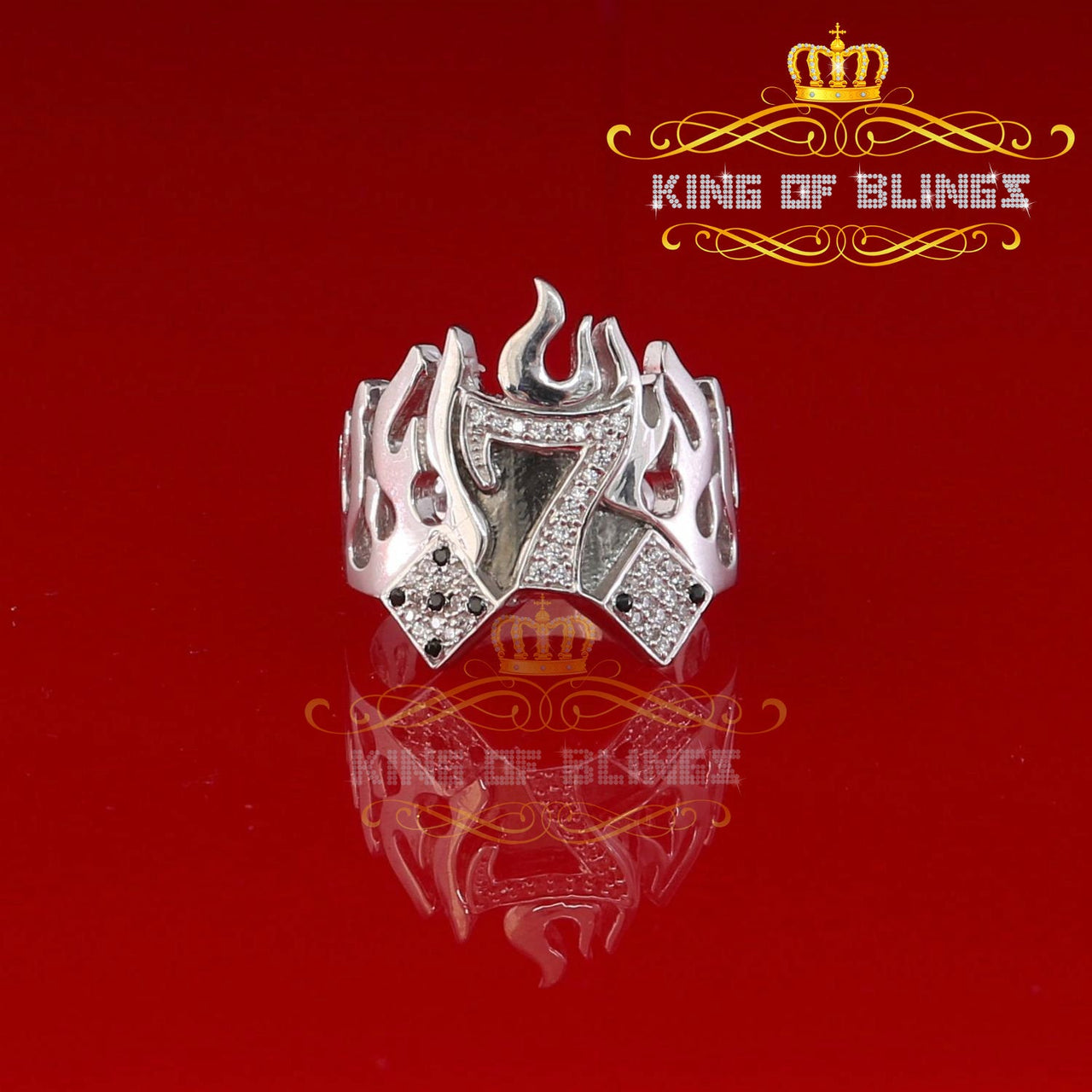 White 0.40ct Cubic Zirconia Silver Crown7 Men's Adjustable Ring From SZ 9 to 11 KING OF BLINGS