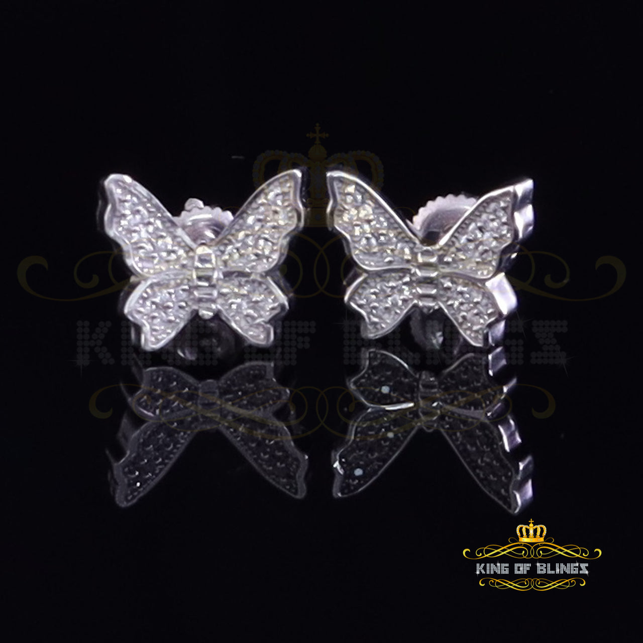 King of Blings- Women's 0.34ct Cubic Zirconia Butterfly Stud Earrings White 925 Sterling Silver KING OF BLINGS