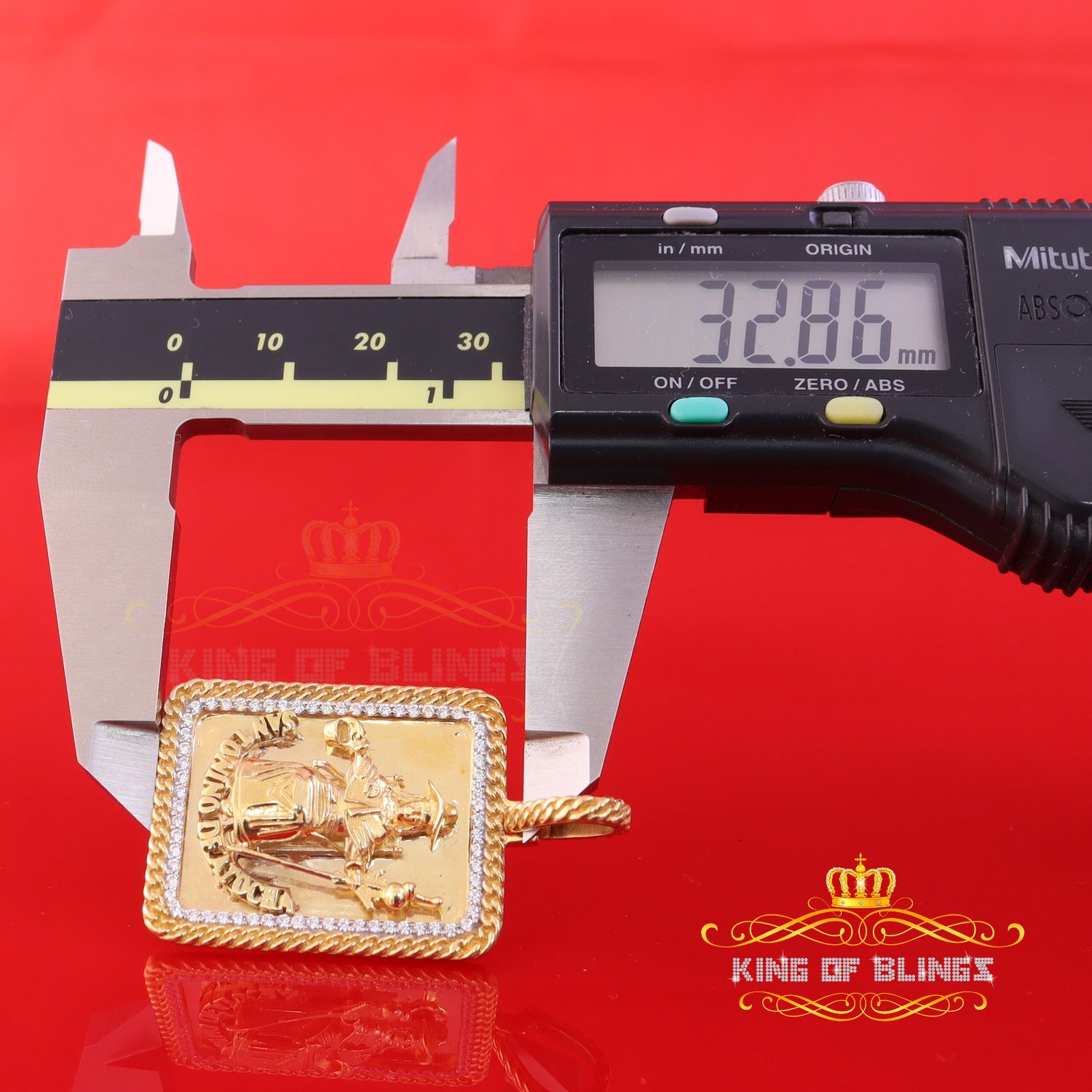 Men's Square Santo Nino De Atocha 3D Yellow '1'inch 925 Silver 0.66ct CZ Pendant KING OF BLINGS