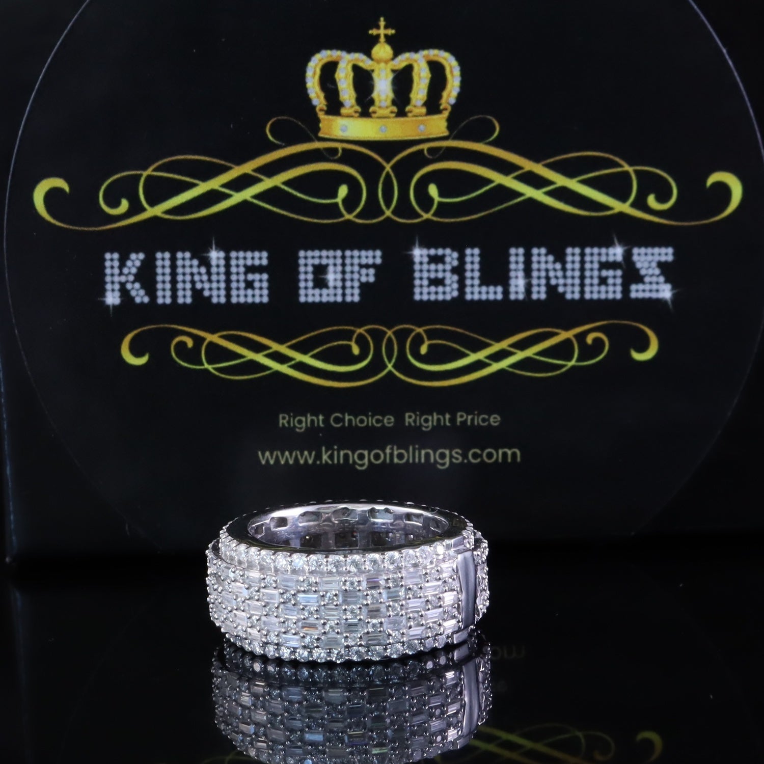 King of Bling's Band Rings White 925 Sterling Silver 4.00ct VVS 'D' Moissanite SZ 7 Women/Mens KING OF BLINGS
