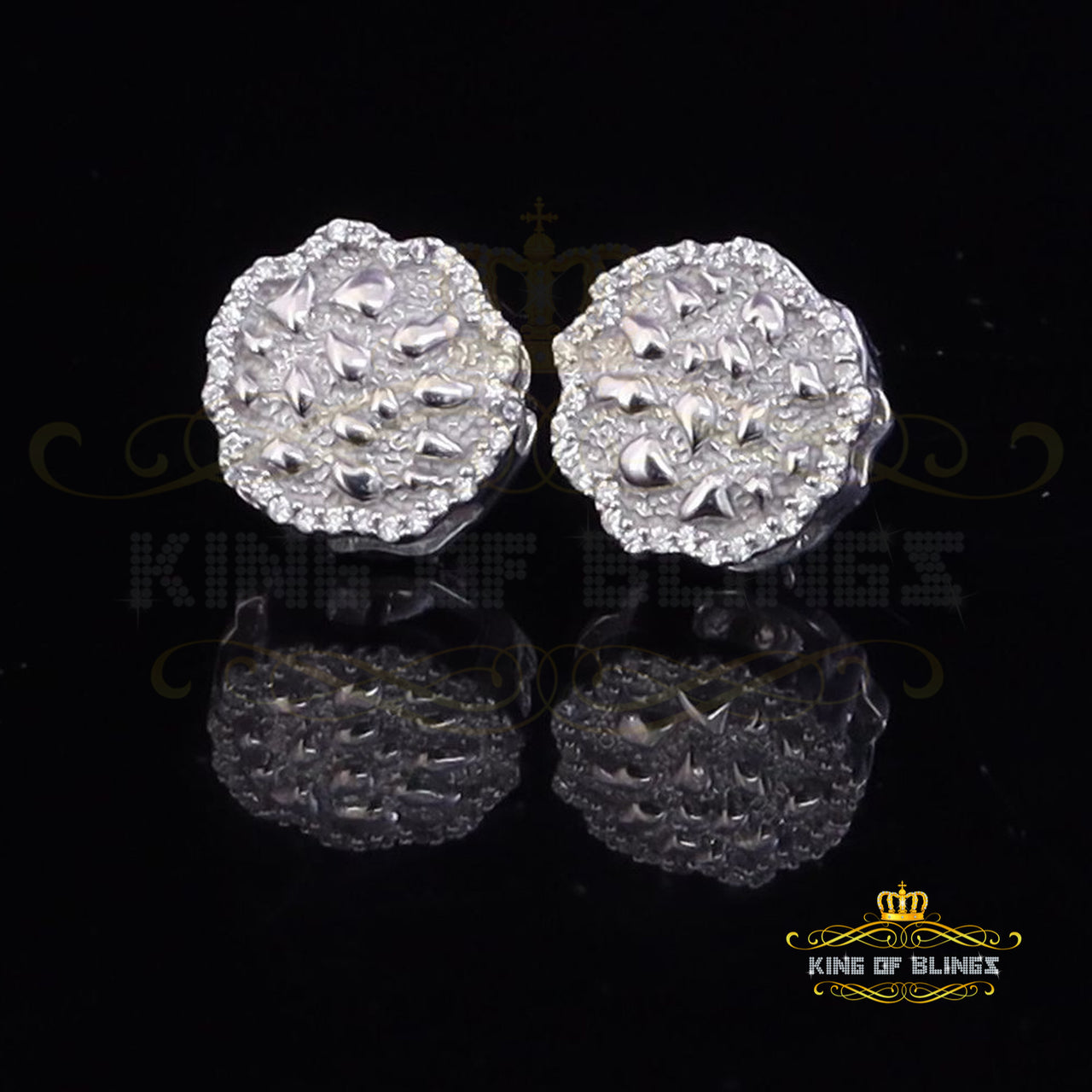 King Of Bling's 925 White Silver Nuggtte's 1.38ct Cubic Zirconia Hip Hop Women's Flower Earrings