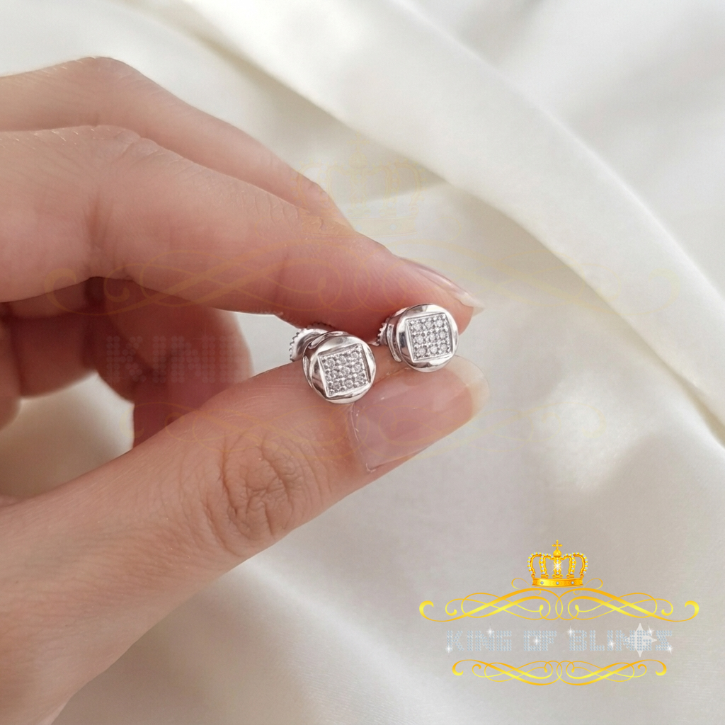 King Of Bling's 0.05ct Diamond 925 Sterling Silver White For Women's & Men's Round Stud Earring KING OF BLINGS