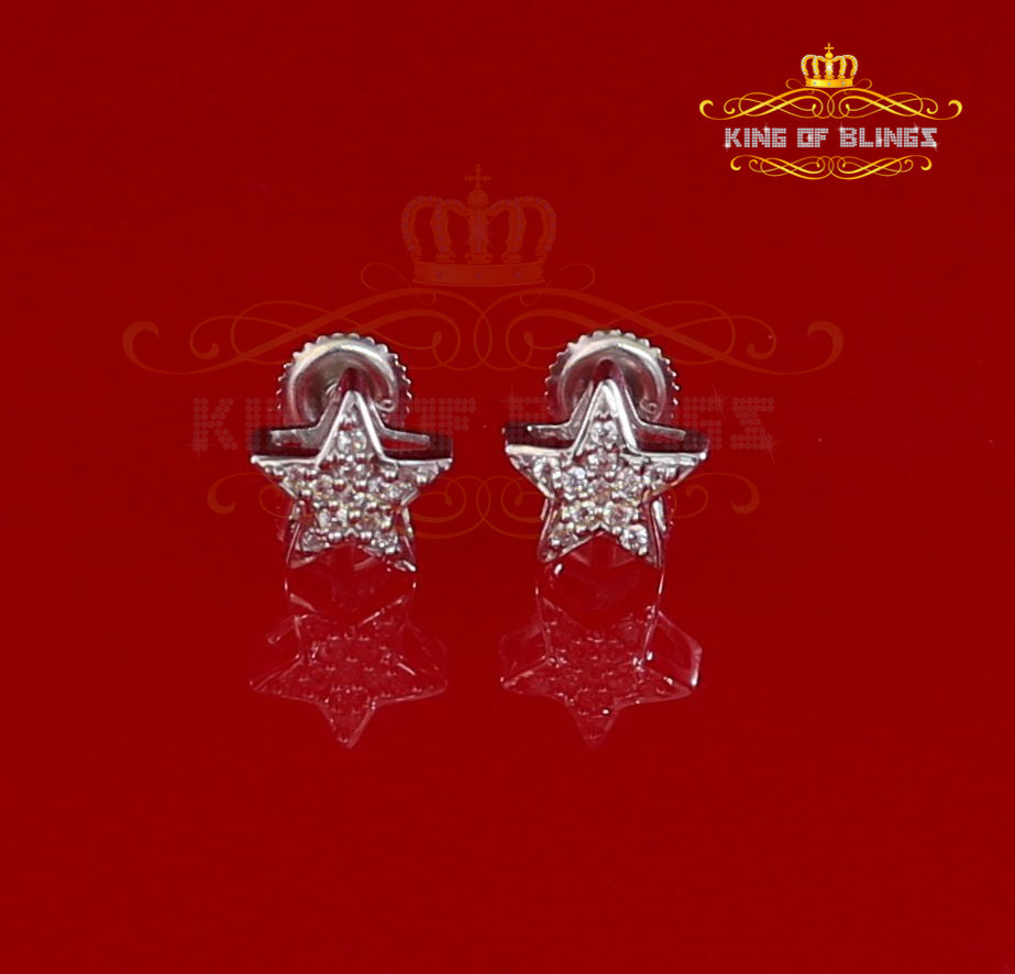 King of Bling's Hip Hop 925 White Silver Screw Back 0.22ct Cubic Zirconia Women's Star Earrings KING OF BLINGS