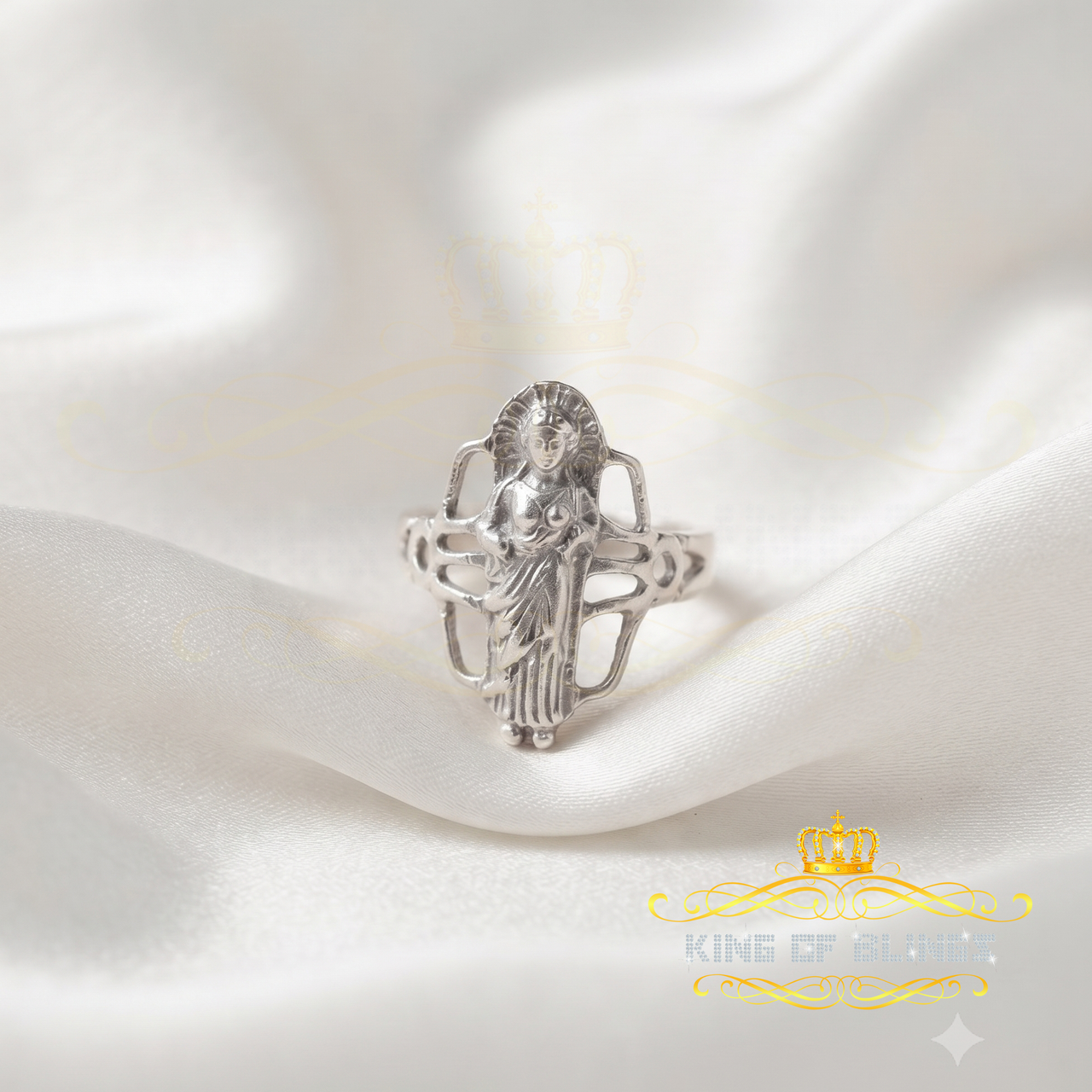 KING OF BLINGSReligious White 925 Sterling Silver St. Jude Women's Ring Size 9.5