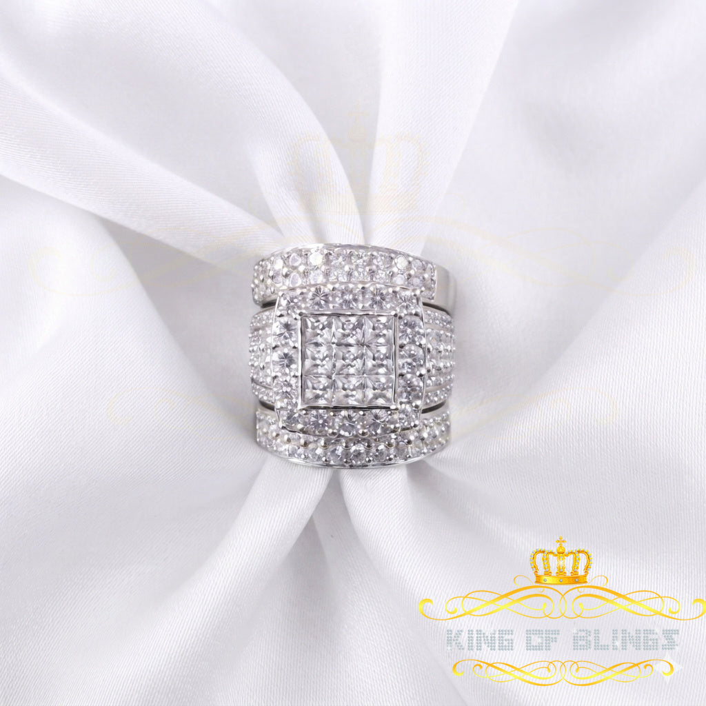 King Of Bling's12.60ct Cubic Zirconia White Sterling Silver Men's/ Women 3PC Wedding Rings SZ 9 KING OF BLINGS