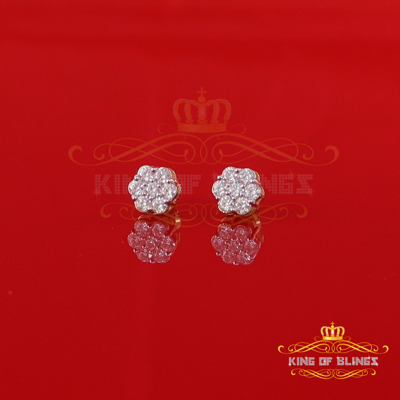 King Of Bling's Stud FLORAL Earrings 10k Real Yellow Gold 1.0ct Vvs 'D' Color Real Moissanite