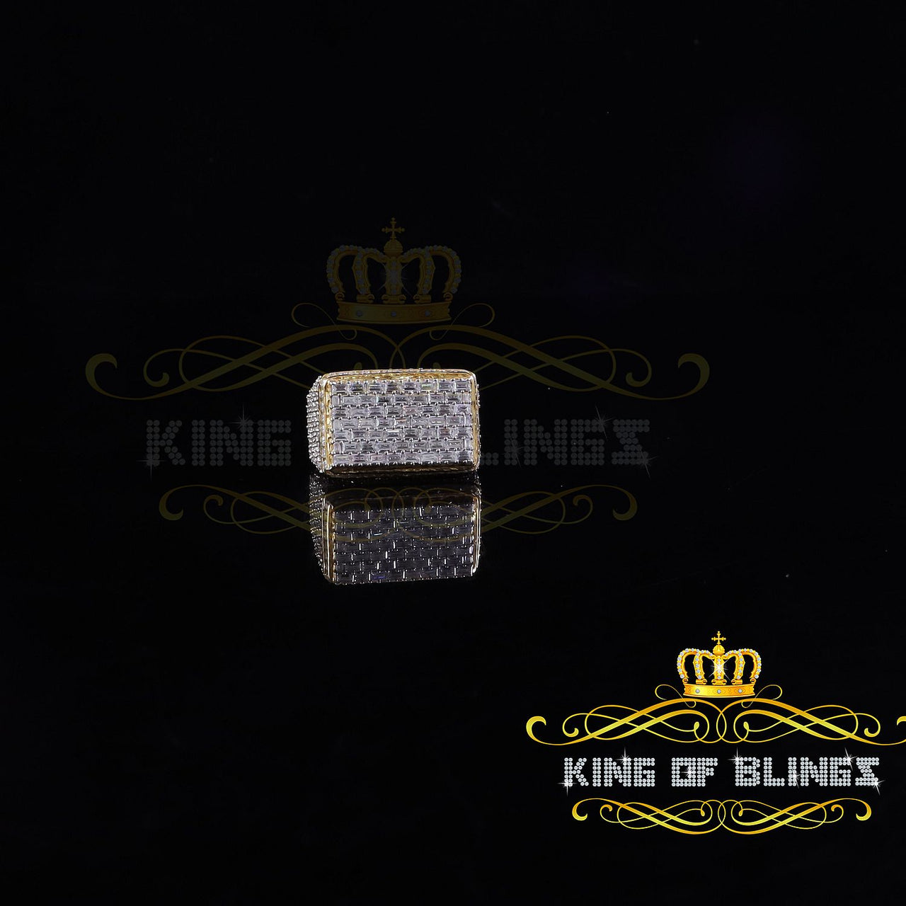 King of Bling's Men's/Womens 925 White Silver 6.50ct VVS 'D' Moissanite Rectangle Rings Size 10