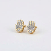 King Of Bling's 925 Yellow Sterling Silver 0.15ct Diamond Stud Women's & Men's Hamsha Earrings KING OF BLINGS