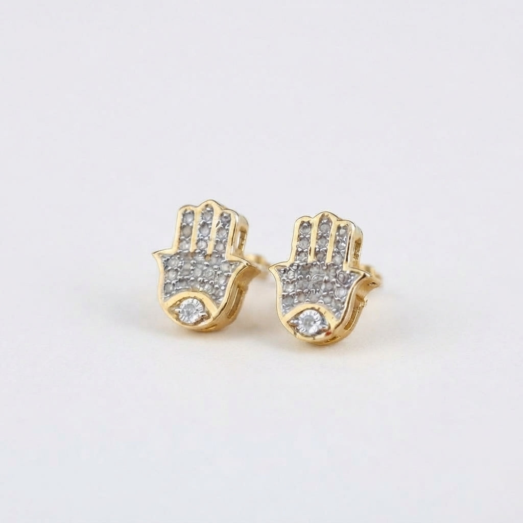 King Of Bling's 925 Yellow Sterling Silver 0.15ct Diamond Stud Women's & Men's Hamsha Earrings KING OF BLINGS