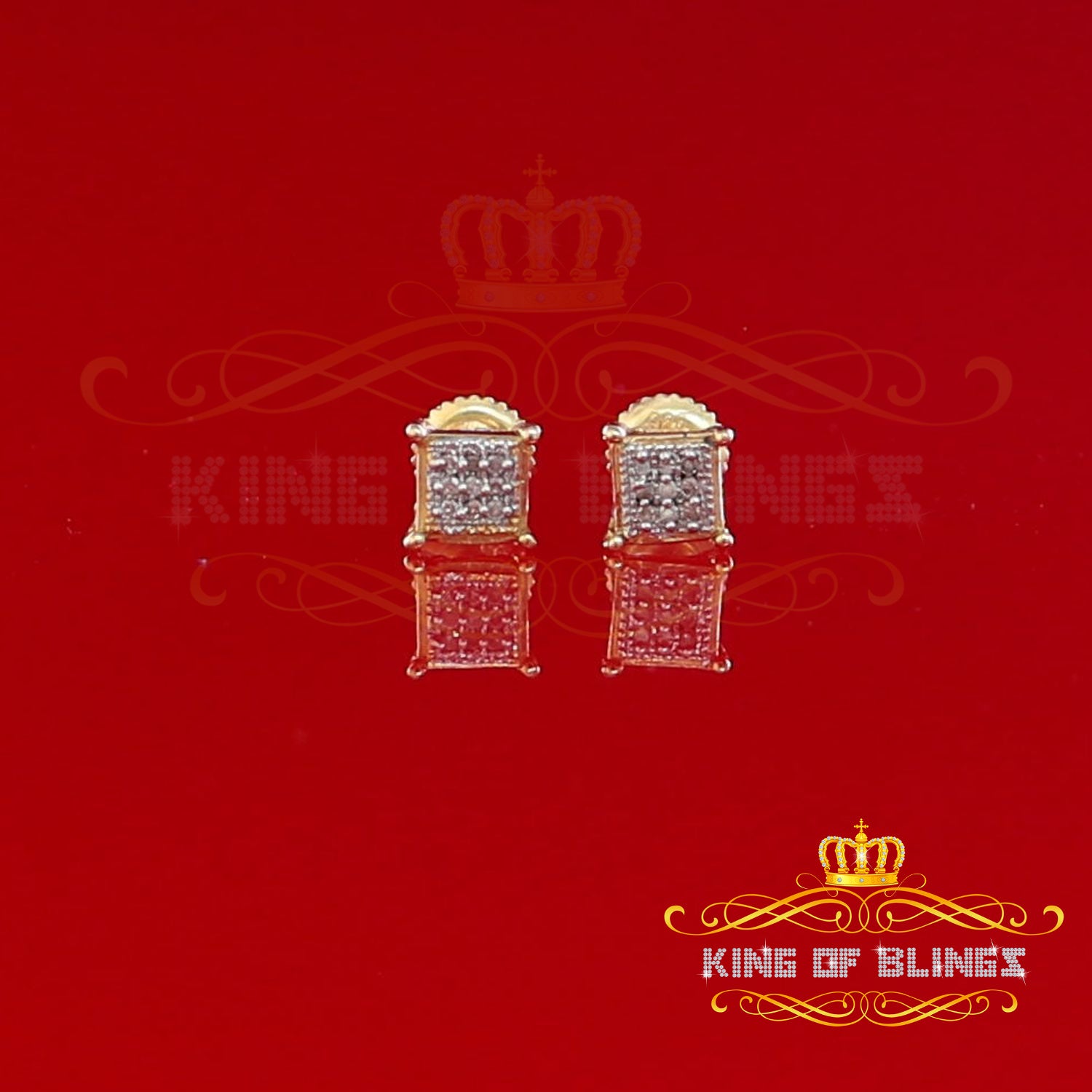 King of Blings-0.05ct Diamond Collection Yellow 925 Sterling Silver Women & Men Square Earrings KING OF BLINGS