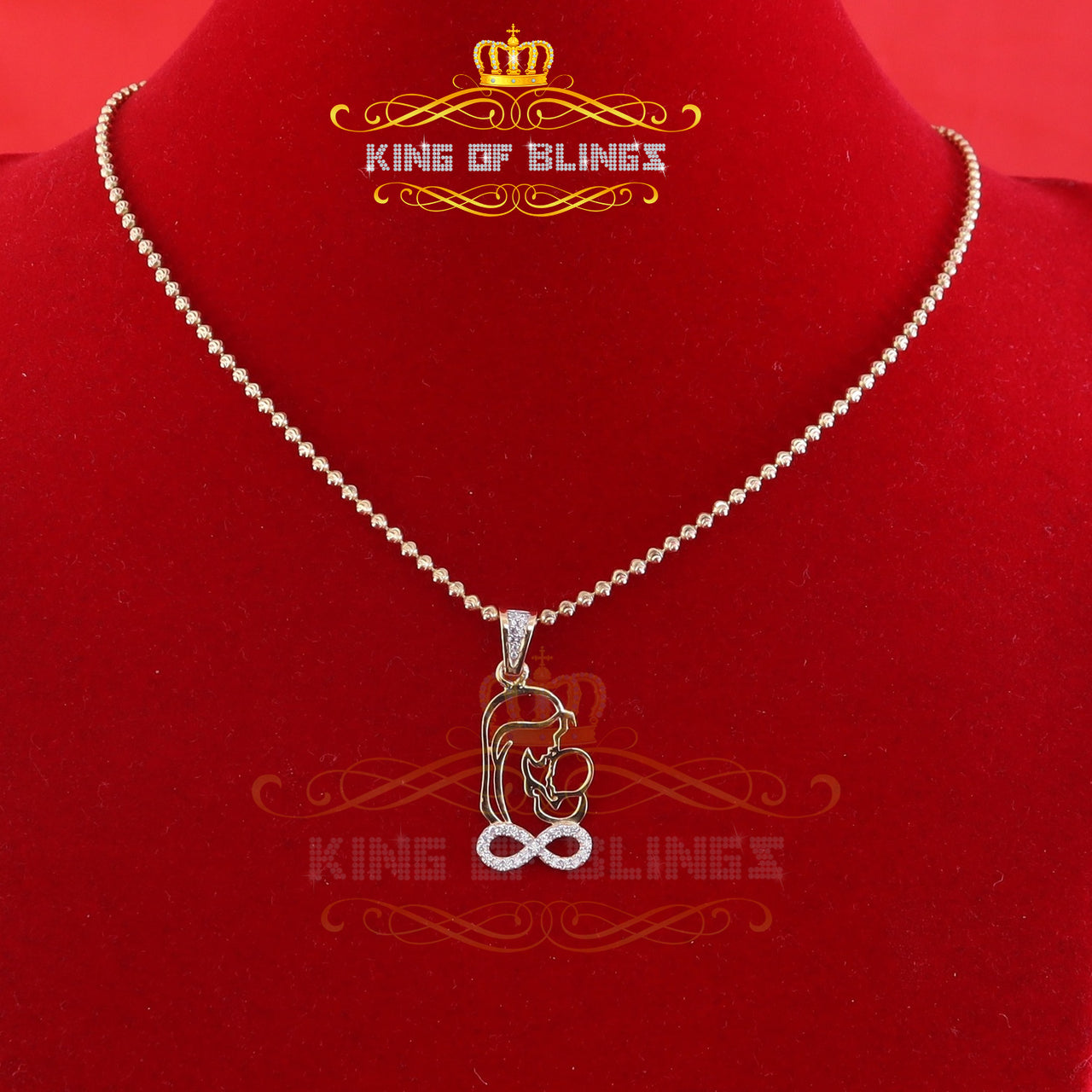 King Of Bling's Buy 0.31ct CZ Infinity Special Mother's Child 925 Sterling Yellow Silver Pendant KING OF BLINGS