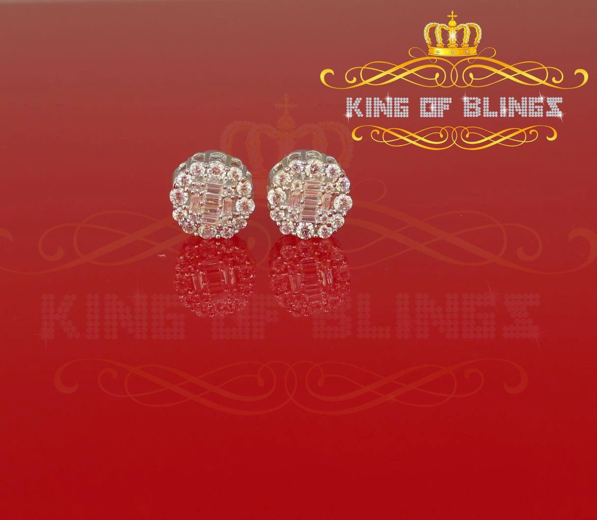 King of Blings White Silver 1.06ct Cubic Zirconia Round Floral Earrings Womens/Mens KING OF BLINGS