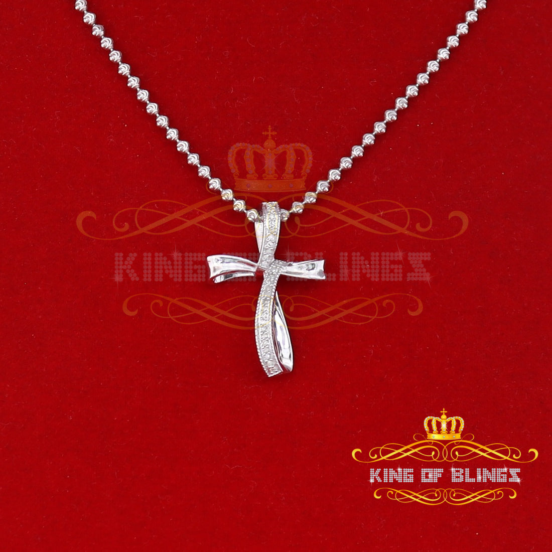 King Of Bling's Real 0.07ct Diamond 925 Sterling Silver CROSS White Charm Necklace Pendant