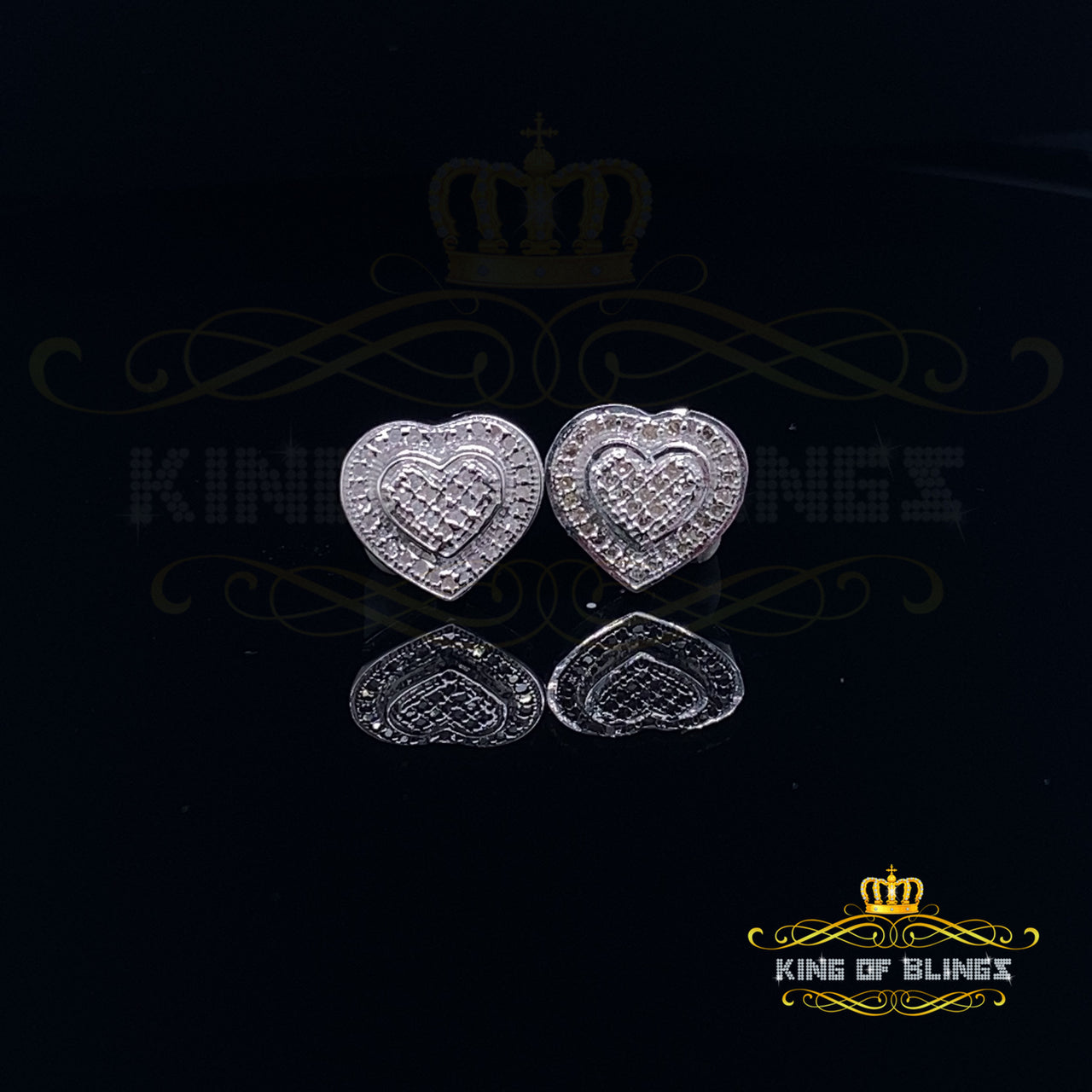 King Of Bling's Aretes Para Hombre Heart 925 White Silver 0.20ct Diamond Women's /Men's Earring KING OF BLINGS