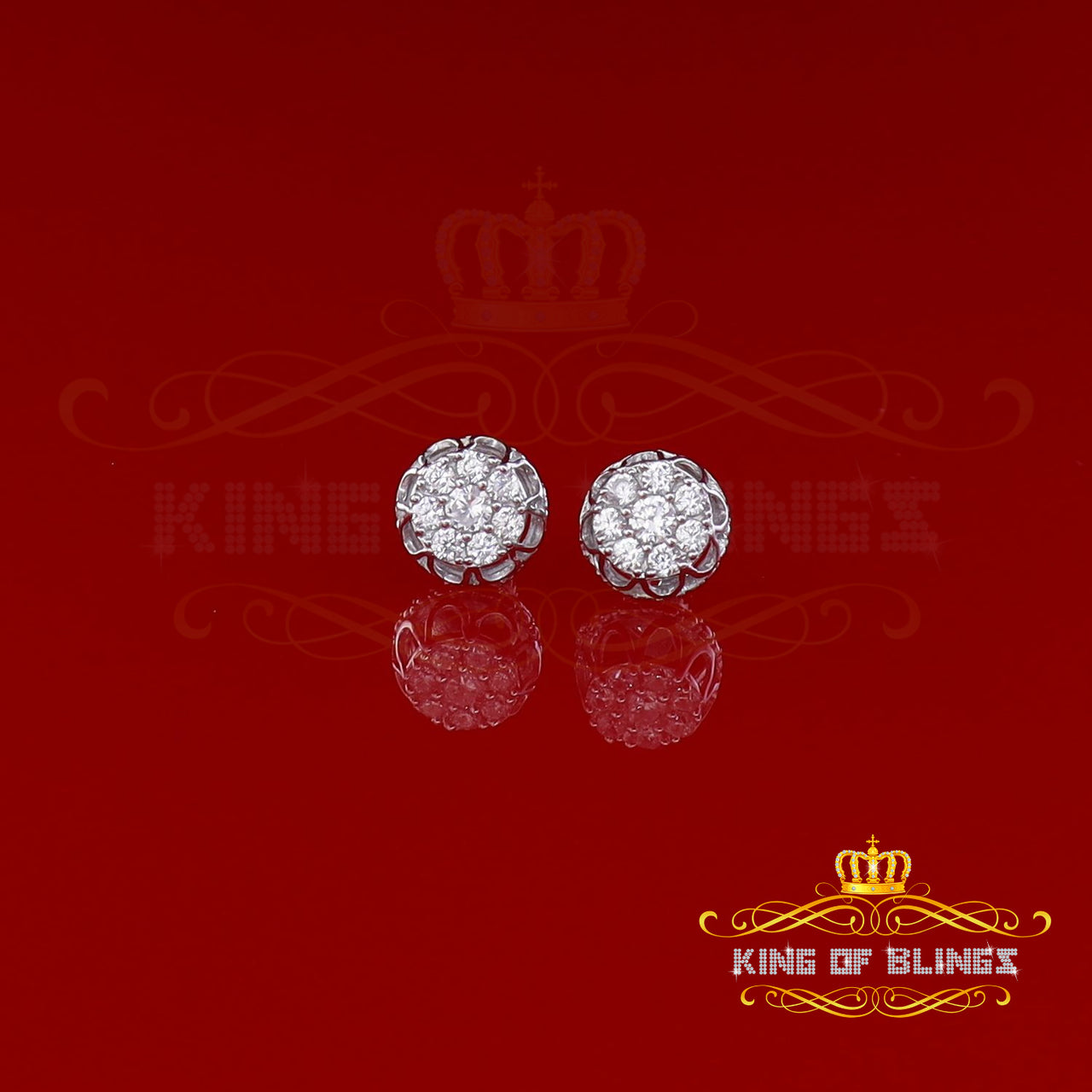 King of Bling's 1.14ct Cubic Zirconia 925 White Silver Women's & Men's Hip Hop Flower Earrings